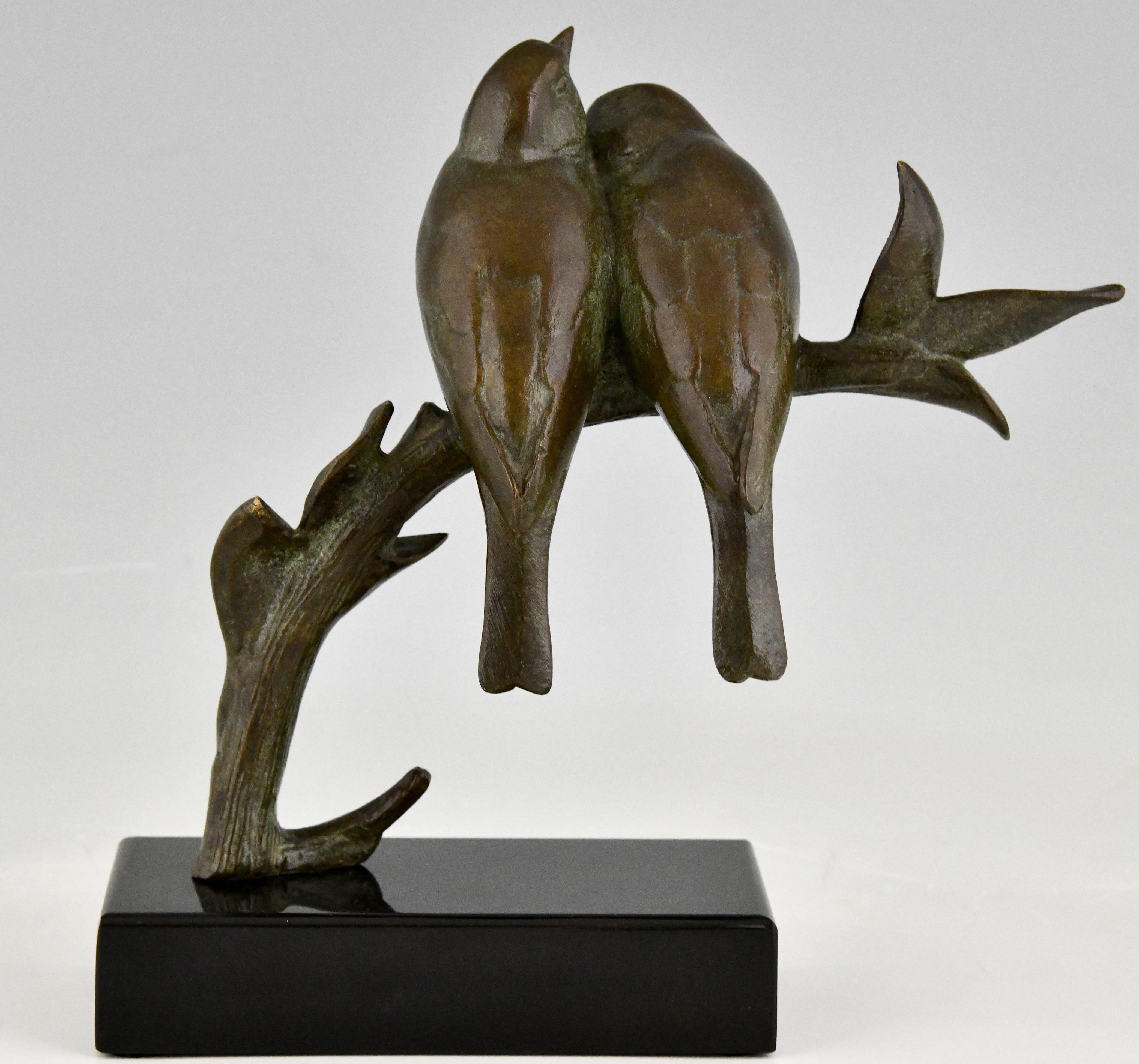 Mid-20th Century Art Deco Bronze Sculpture. Two Birds on a Branch by Andre Vincent Becquerel