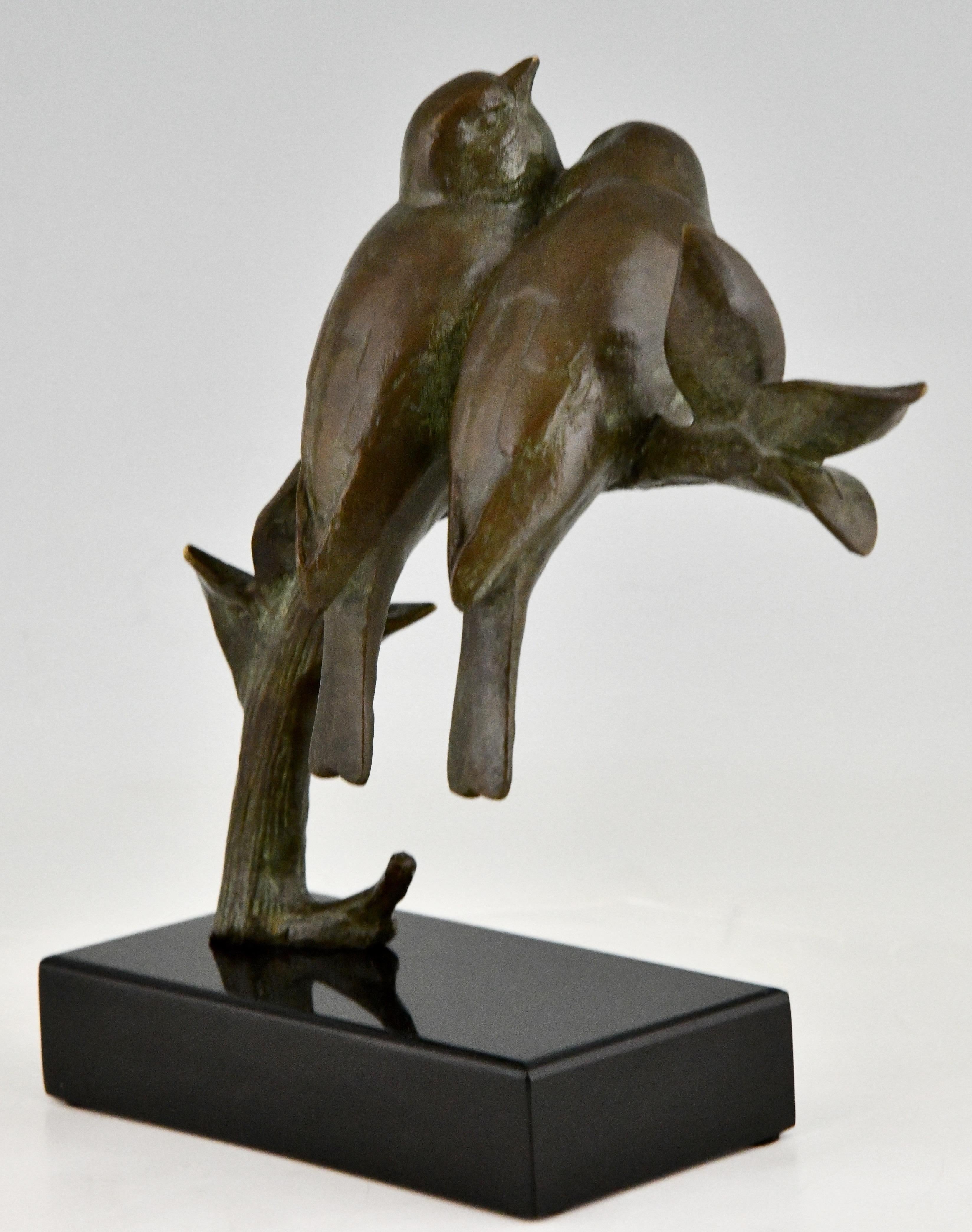 Art Deco Bronze Sculpture. Two Birds on a Branch by Andre Vincent Becquerel 1