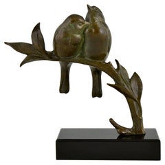 Art-déco-Bronze-Skulptur. Zwei Vögel auf einem Zweig von Andre Vincent Becquerel