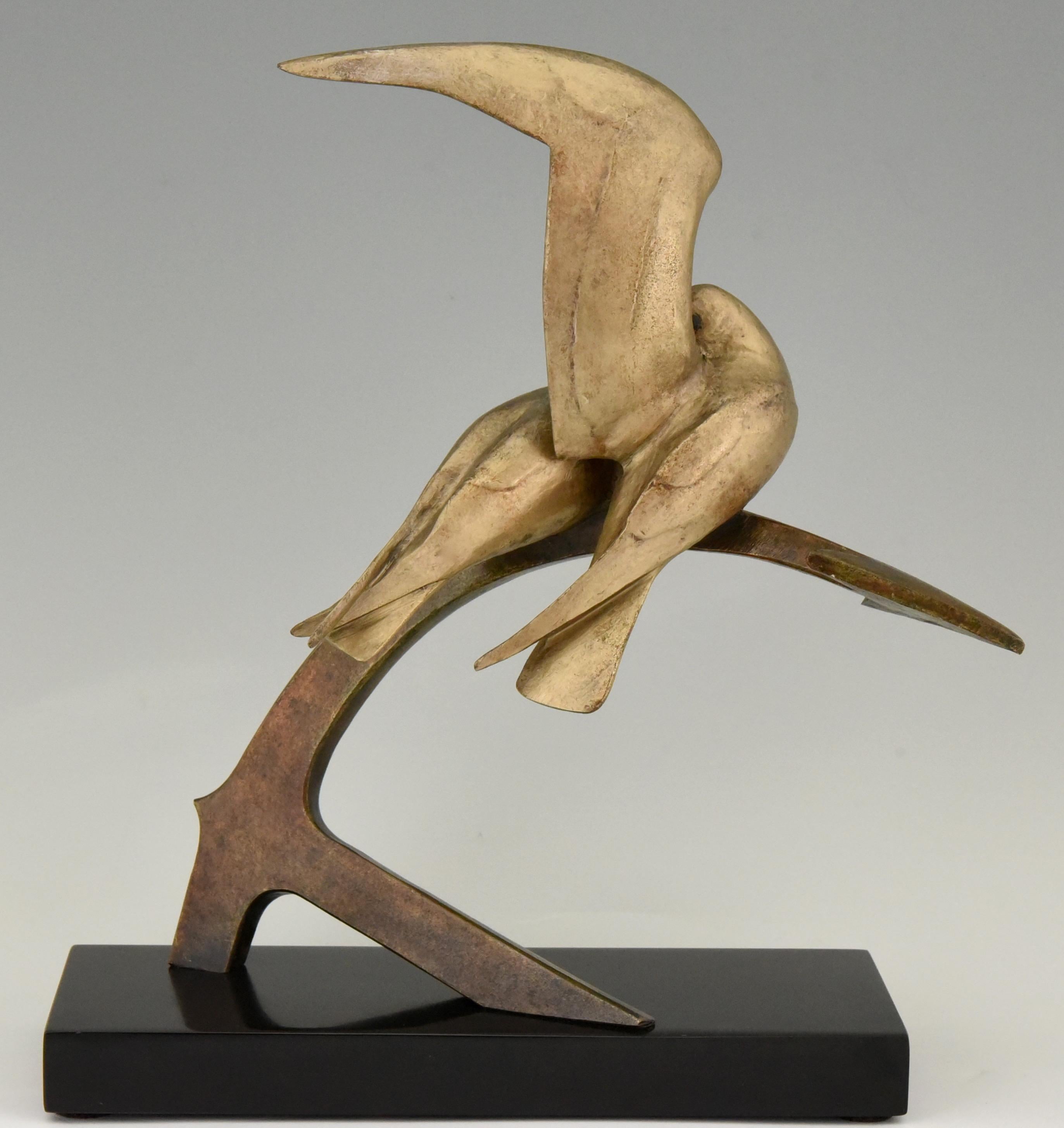 French Art Deco Bronze Sculpture Two Birds on an Ancre Andre Vincent Becquerel, 1925