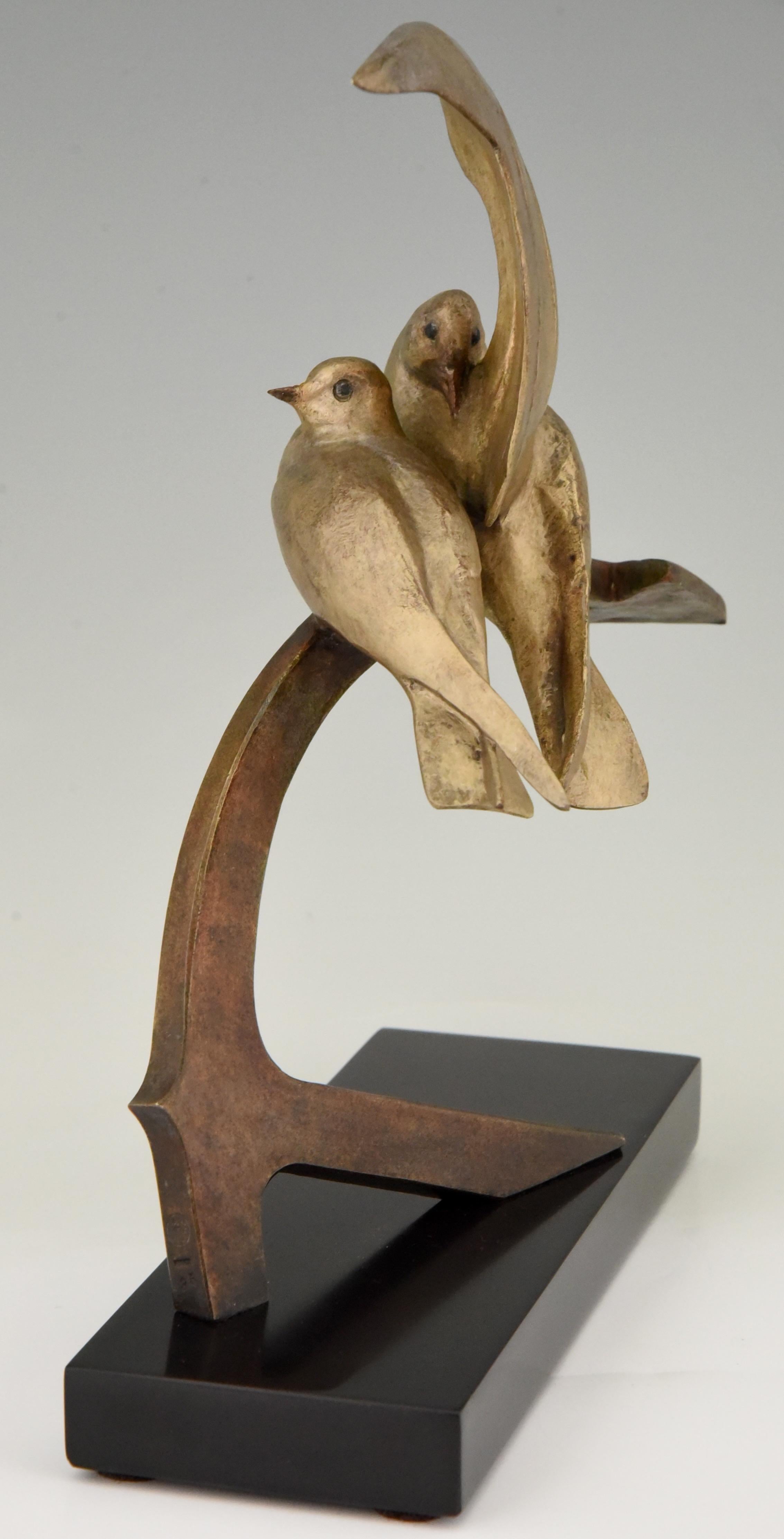 Patinated Art Deco Bronze Sculpture Two Birds on an Ancre Andre Vincent Becquerel, 1925