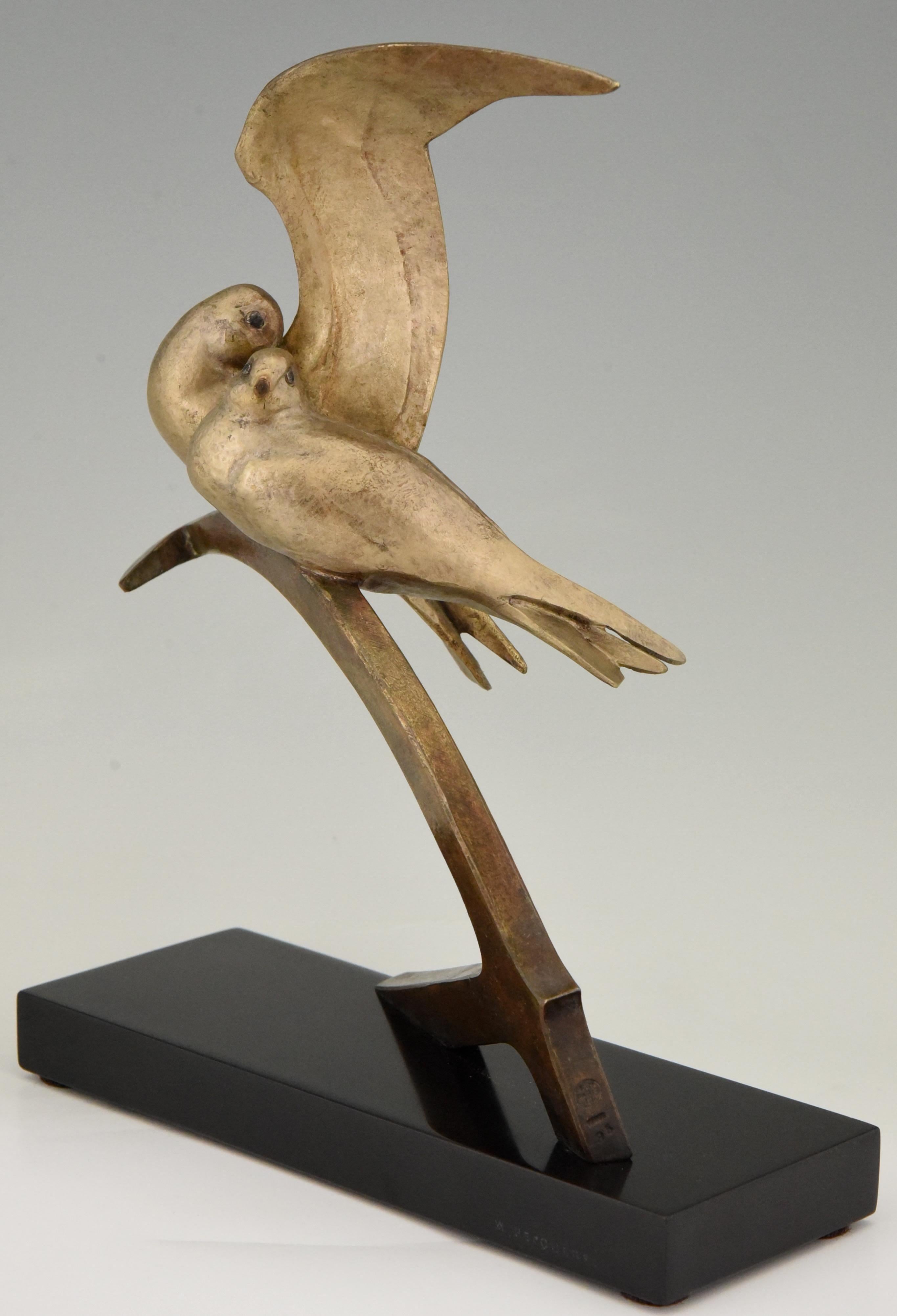 Art Deco Bronze Sculpture Two Birds on an Ancre Andre Vincent Becquerel, 1925 In Good Condition In Antwerp, BE