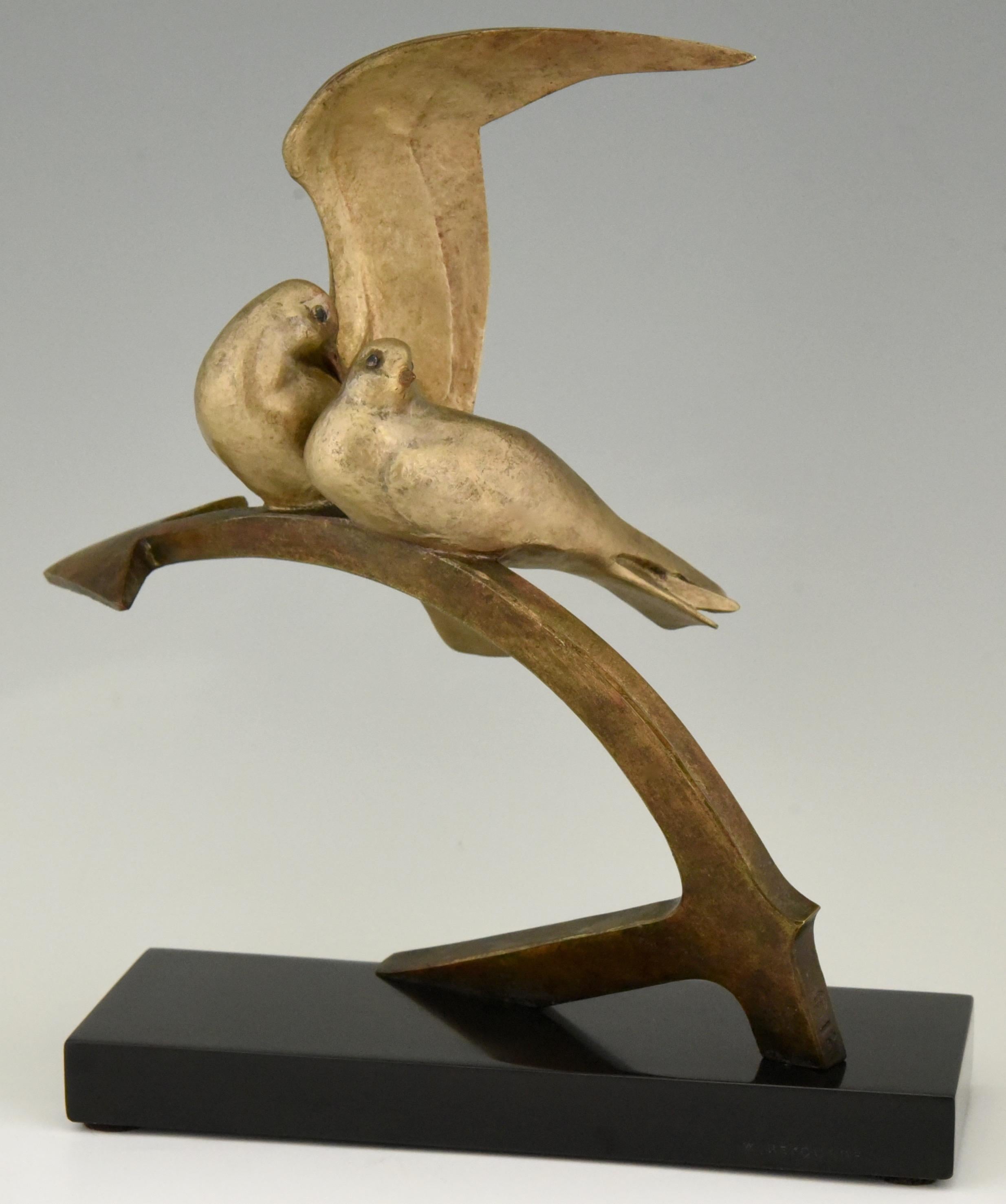 Early 20th Century Art Deco Bronze Sculpture Two Birds on an Ancre Andre Vincent Becquerel, 1925