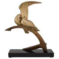 Antique Art Deco Bronze Sculpture Two Birds on an Ancre Andre Vincent Becquerel, 1925