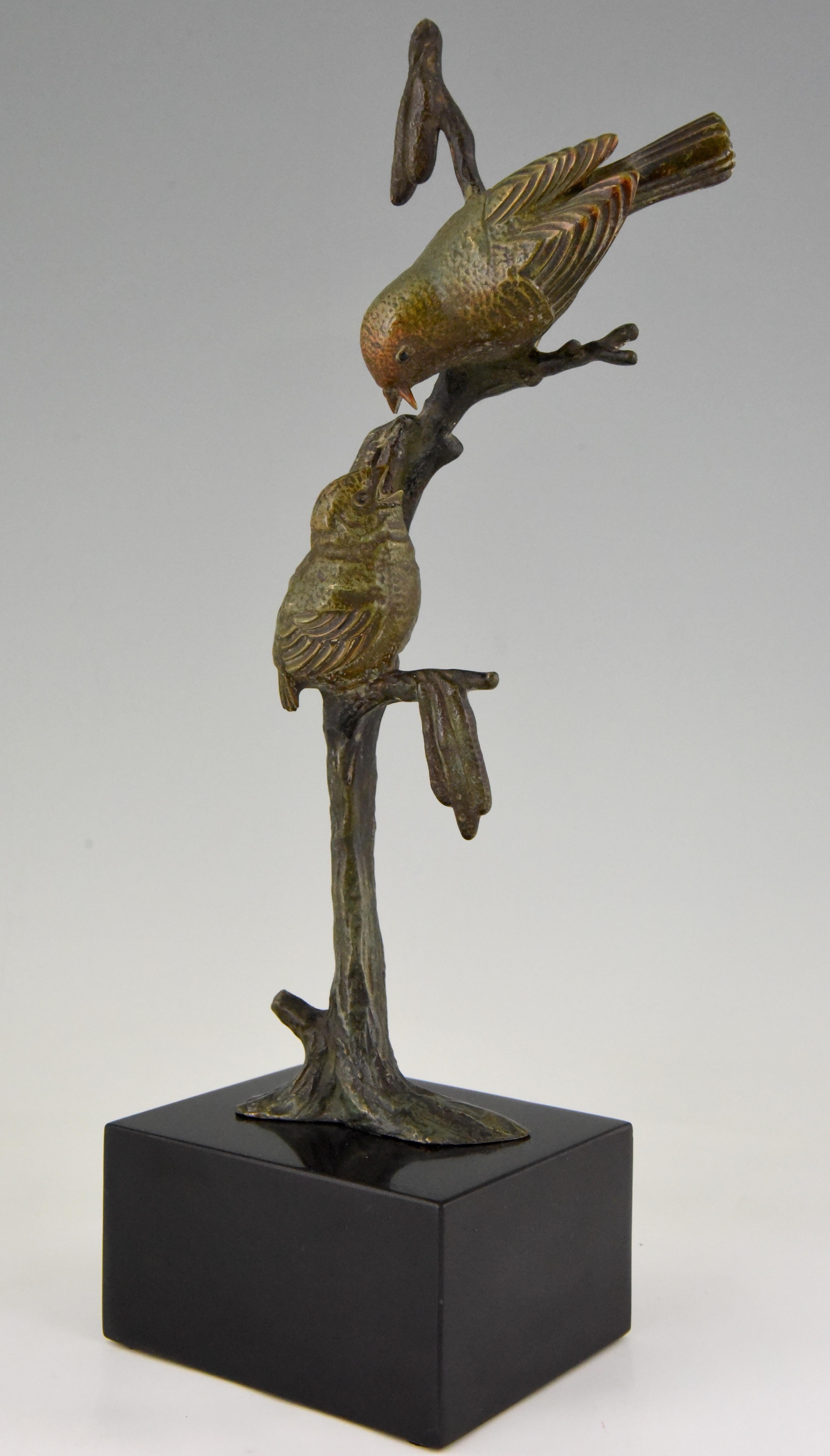 French Art Deco Bronze Sculpture Two Birds on an Branch by Irenee Rochard, 1930