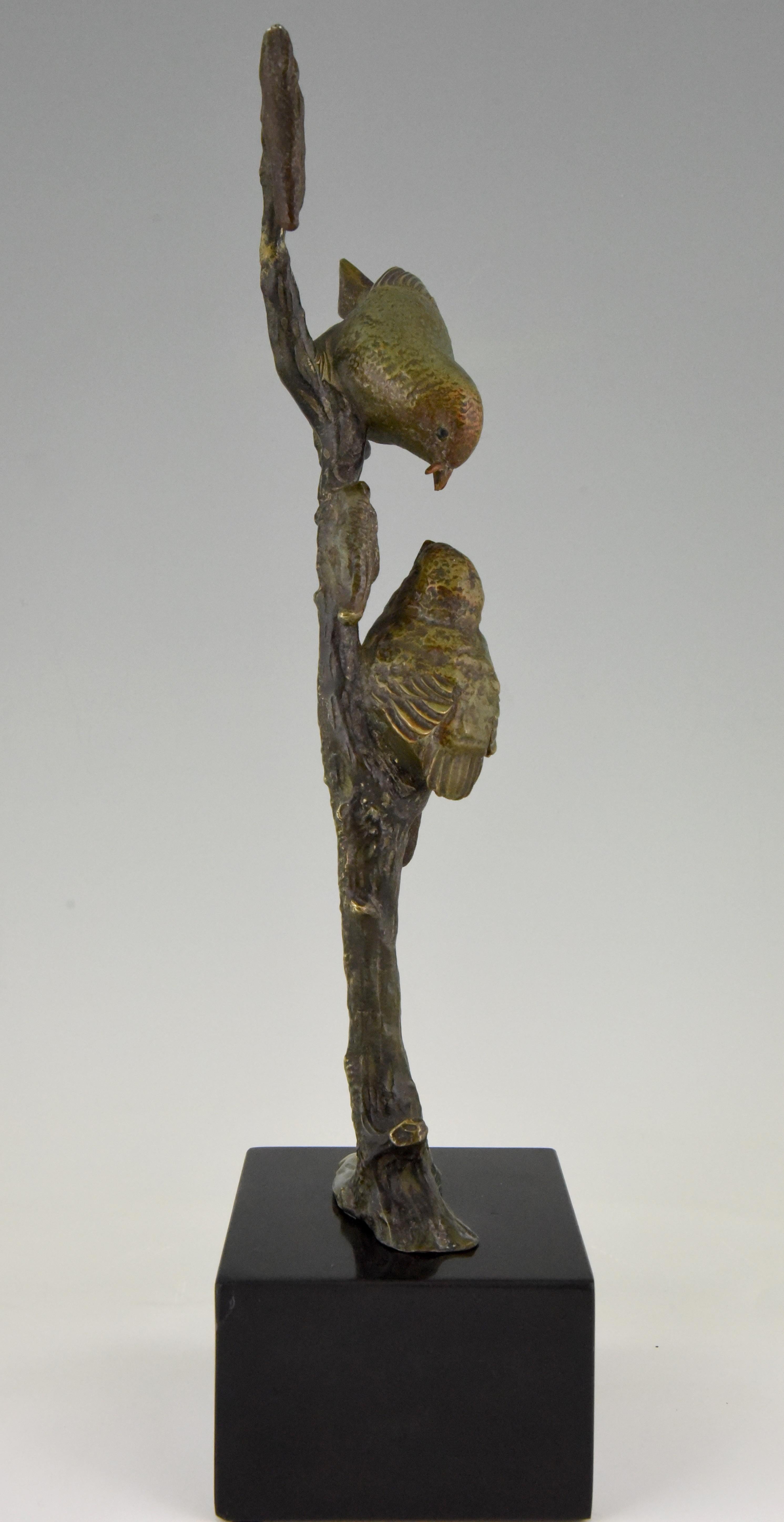 20th Century Art Deco Bronze Sculpture Two Birds on an Branch by Irenee Rochard, 1930