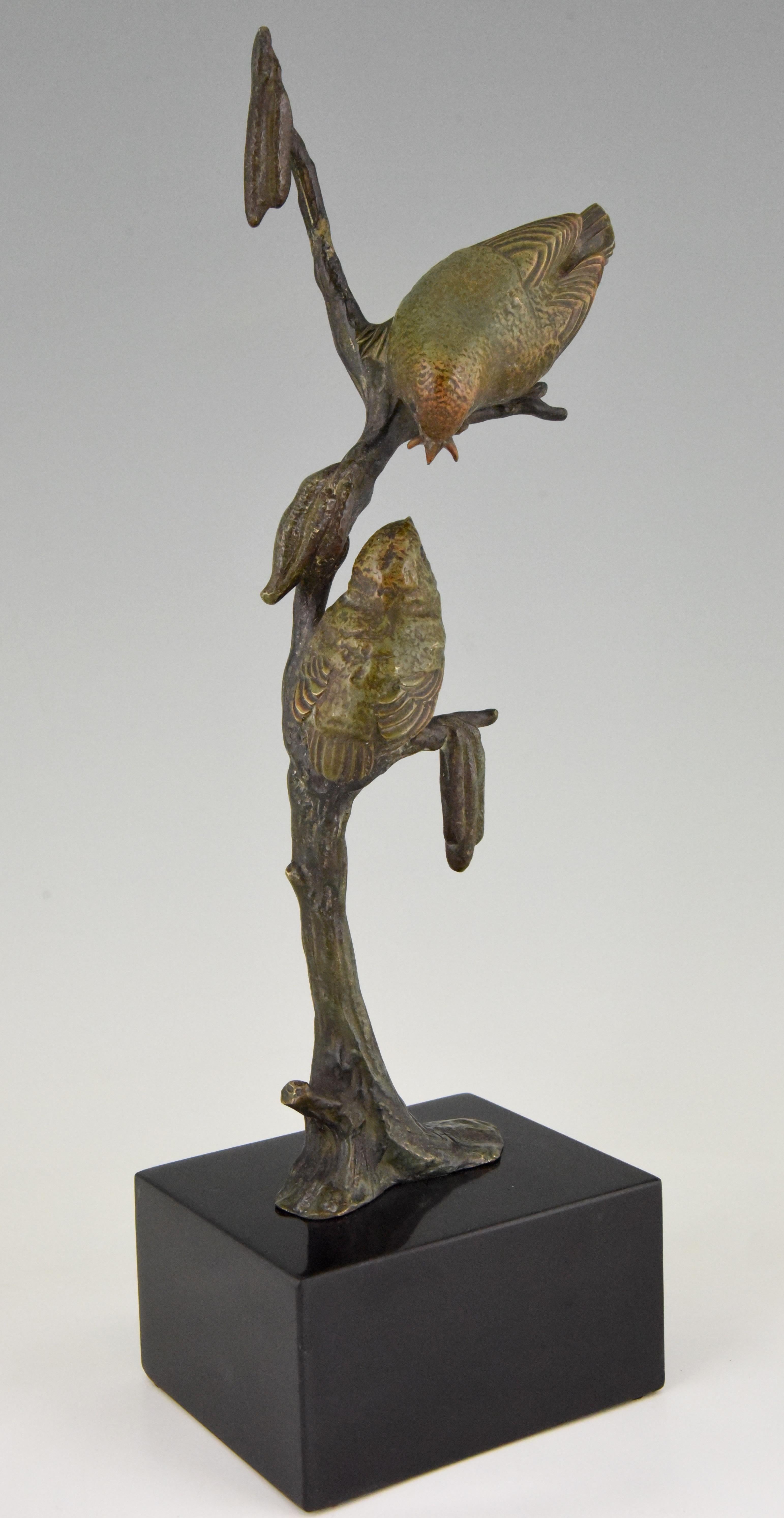 Art Deco Bronze Sculpture Two Birds on an Branch by Irenee Rochard, 1930 1