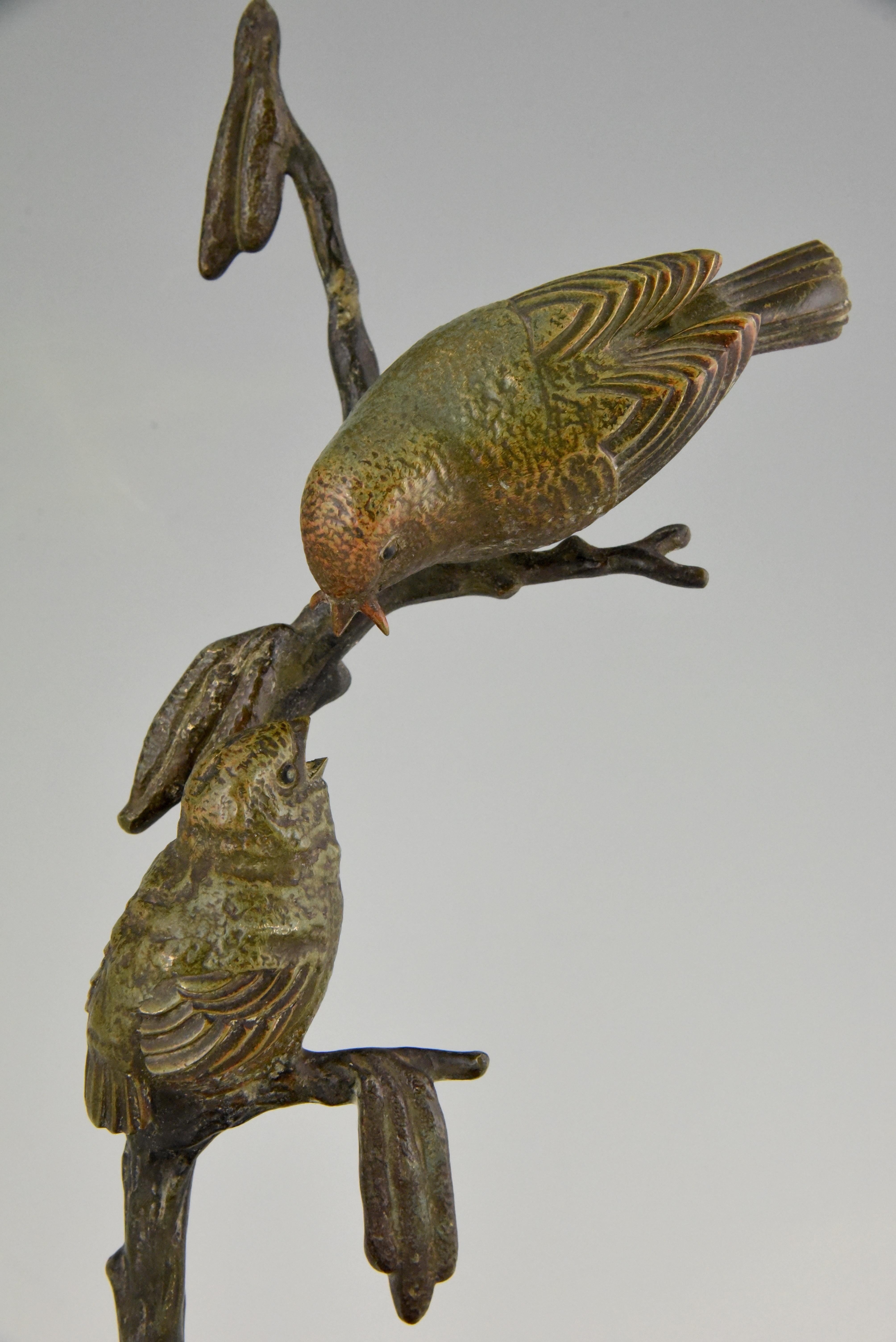 Art Deco Bronze Sculpture Two Birds on an Branch by Irenee Rochard, 1930 2