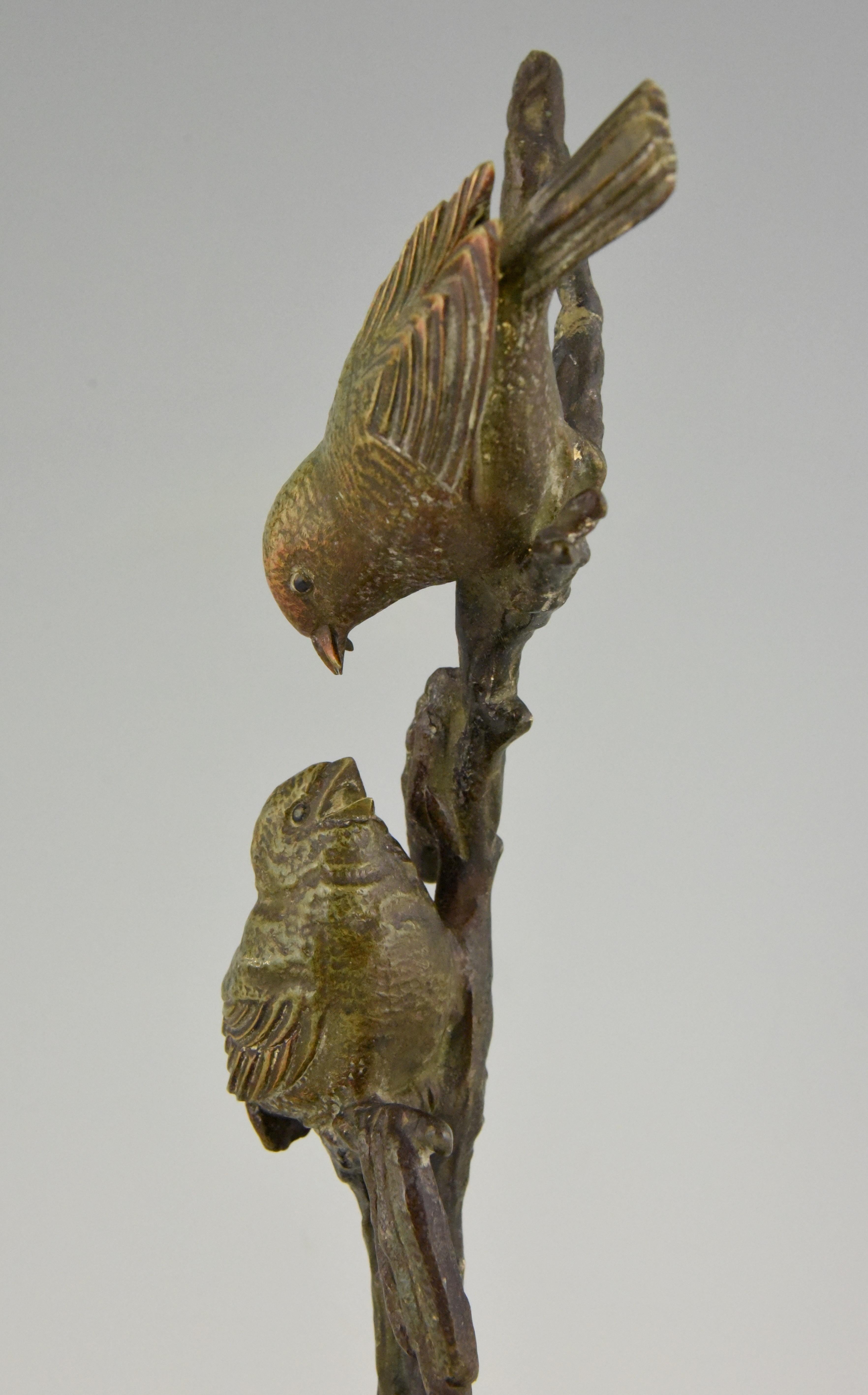 Art Deco Bronze Sculpture Two Birds on an Branch by Irenee Rochard, 1930 3