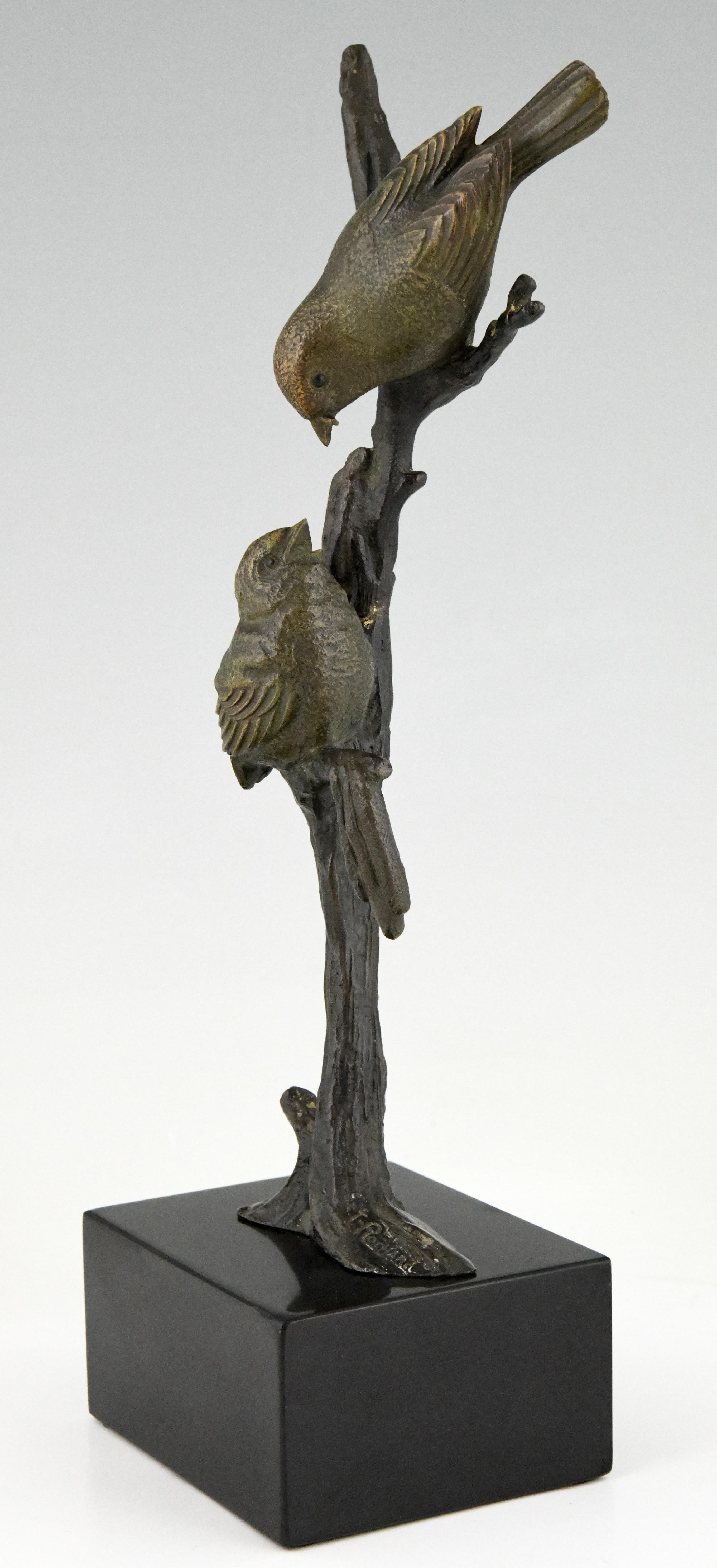 French Art Deco Bronze Sculpture Two Birds on an Branch Irenee Rochard, France, 1930