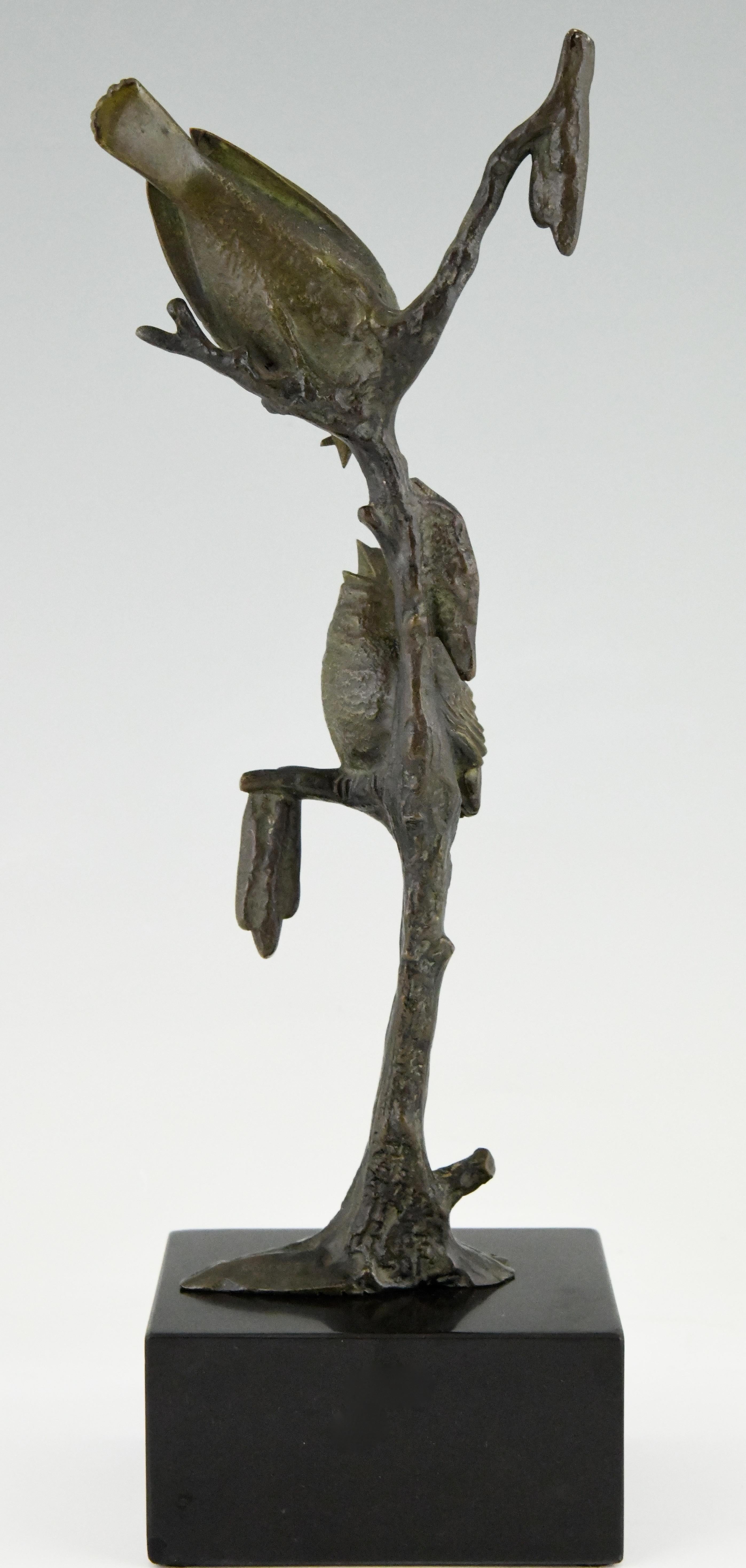 Mid-20th Century Art Deco Bronze Sculpture Two Birds on an Branch Irenee Rochard, France, 1930