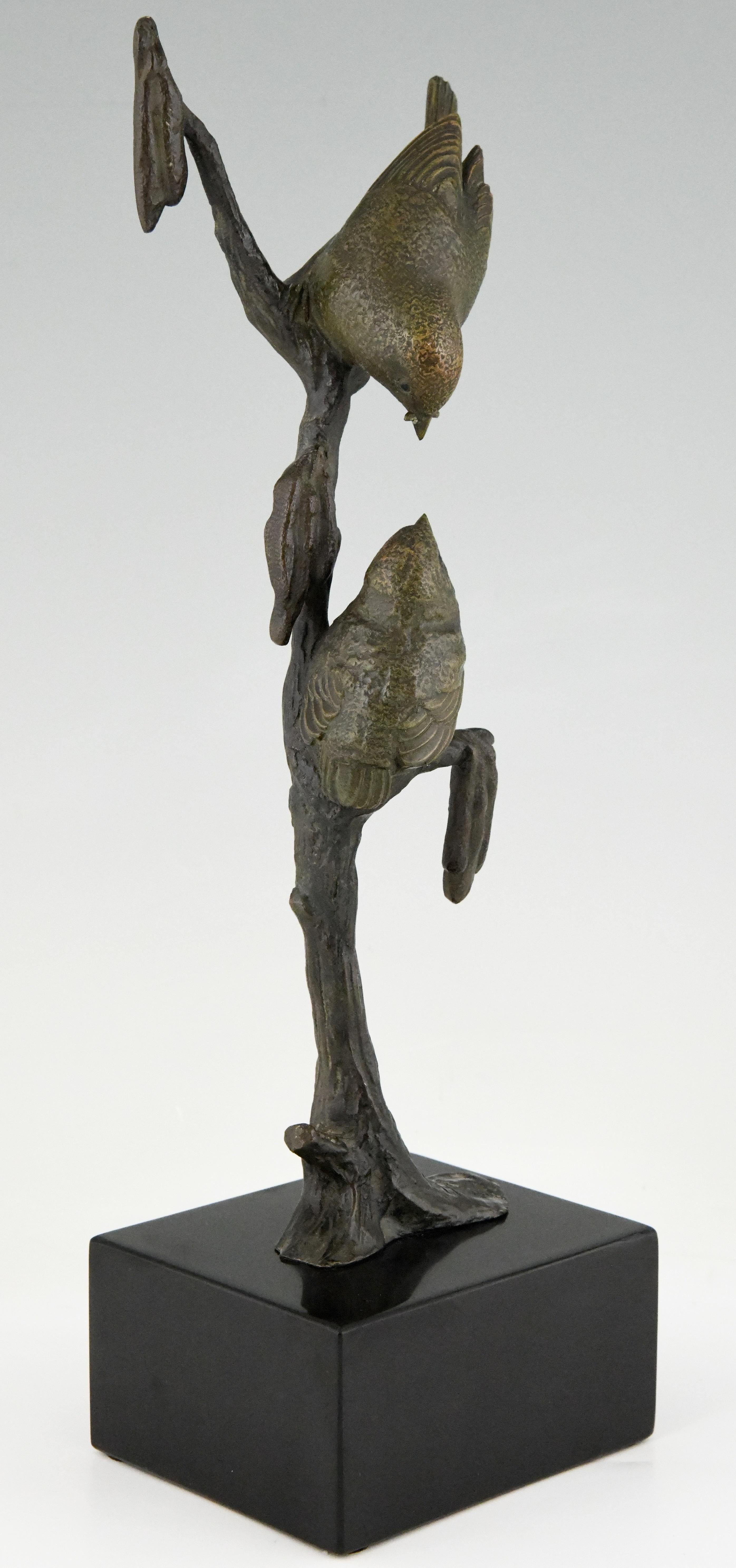 Art Deco Bronze Sculpture Two Birds on an Branch Irenee Rochard, France, 1930 3