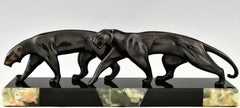 Art Deco bronze sculpture two panthers signed by Michel Decoux 1920