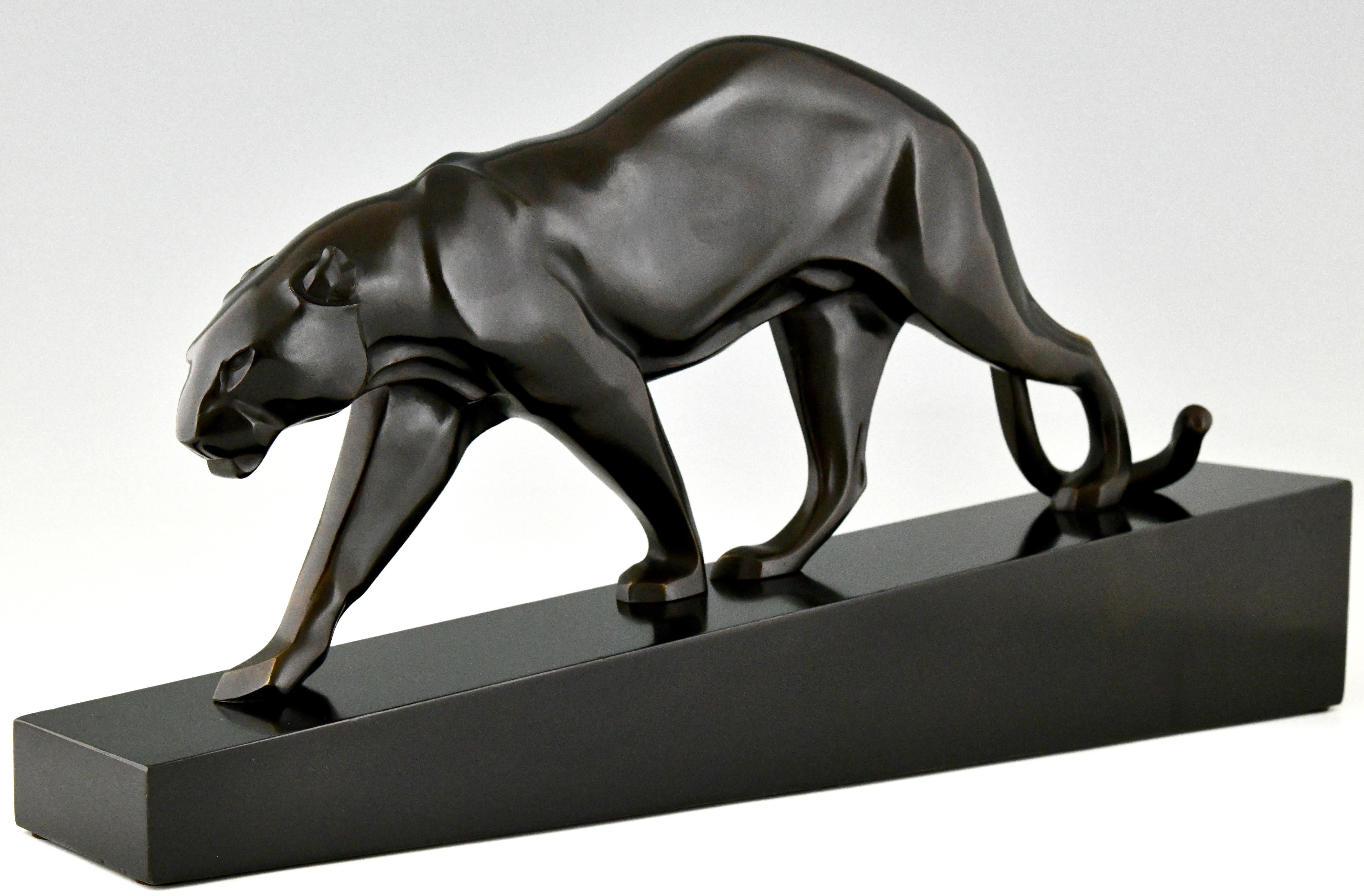 French Art Deco Bronze Sculpture Walking Panther by Maurice Prost, Susse Frères 1935