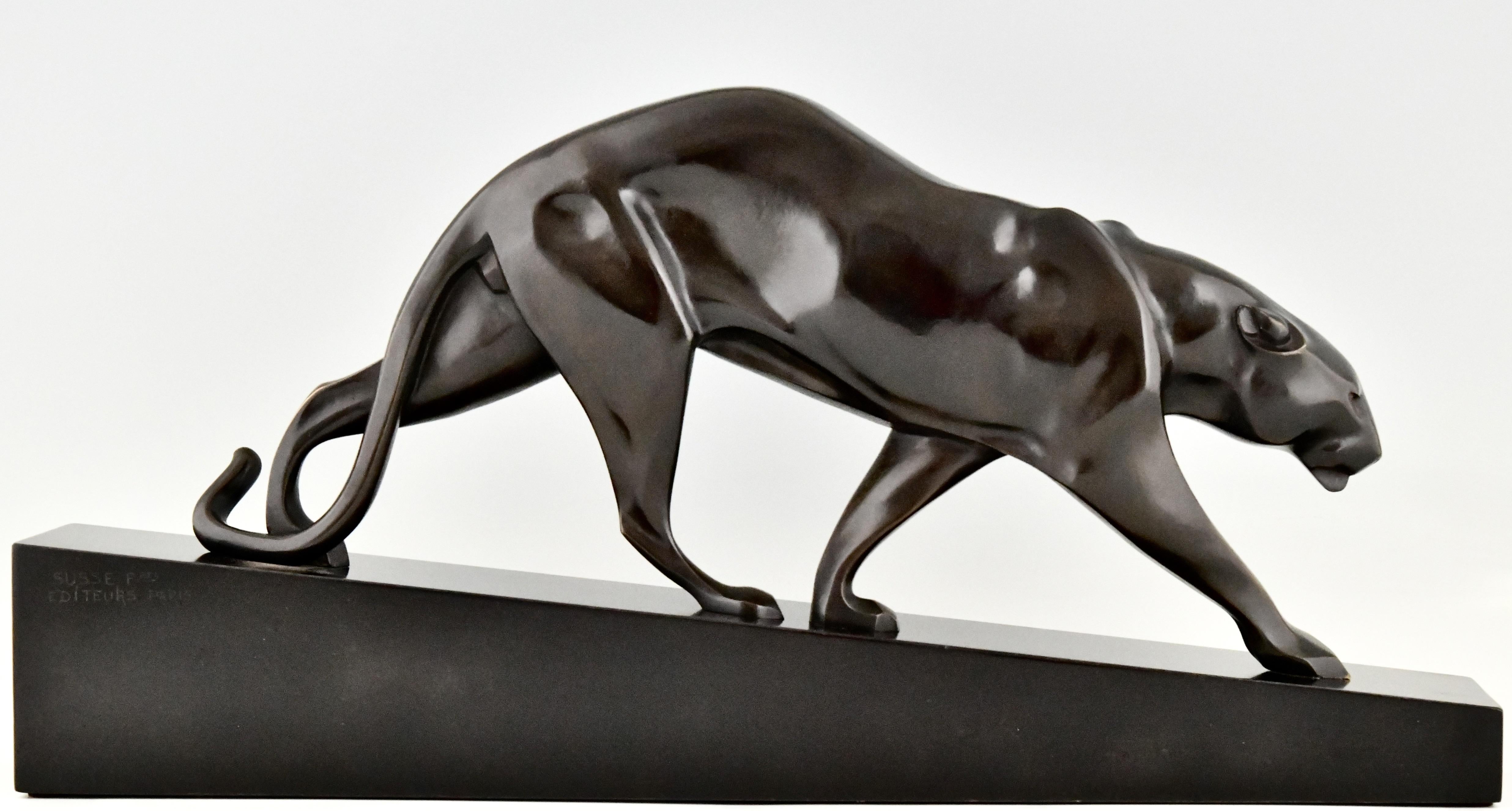 Mid-20th Century Art Deco Bronze Sculpture Walking Panther by Maurice Prost, Susse Frères 1935