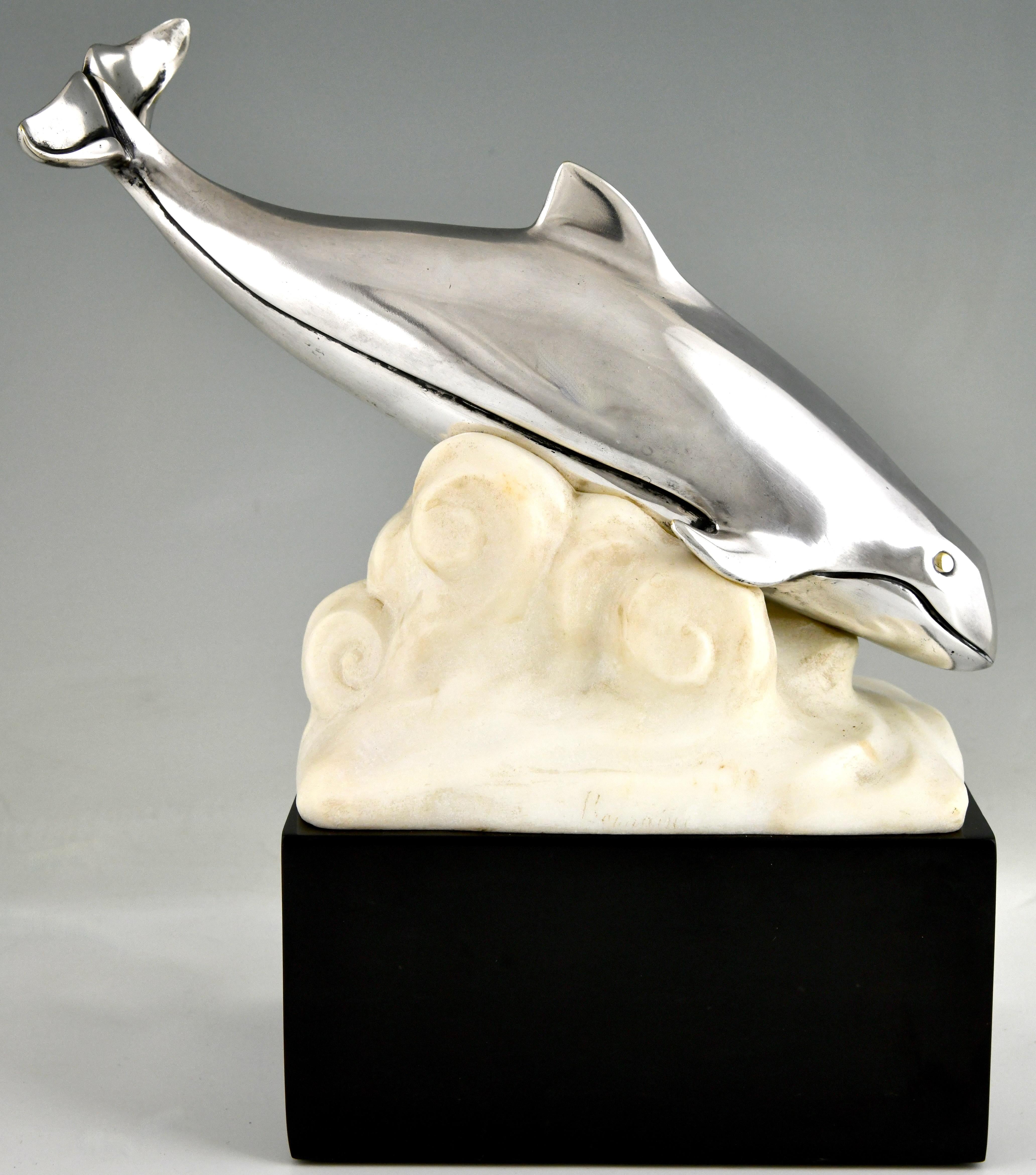 Early 20th Century Art Deco bronze sculpture whale in the waves by Marcel André Bouraine 1925 For Sale