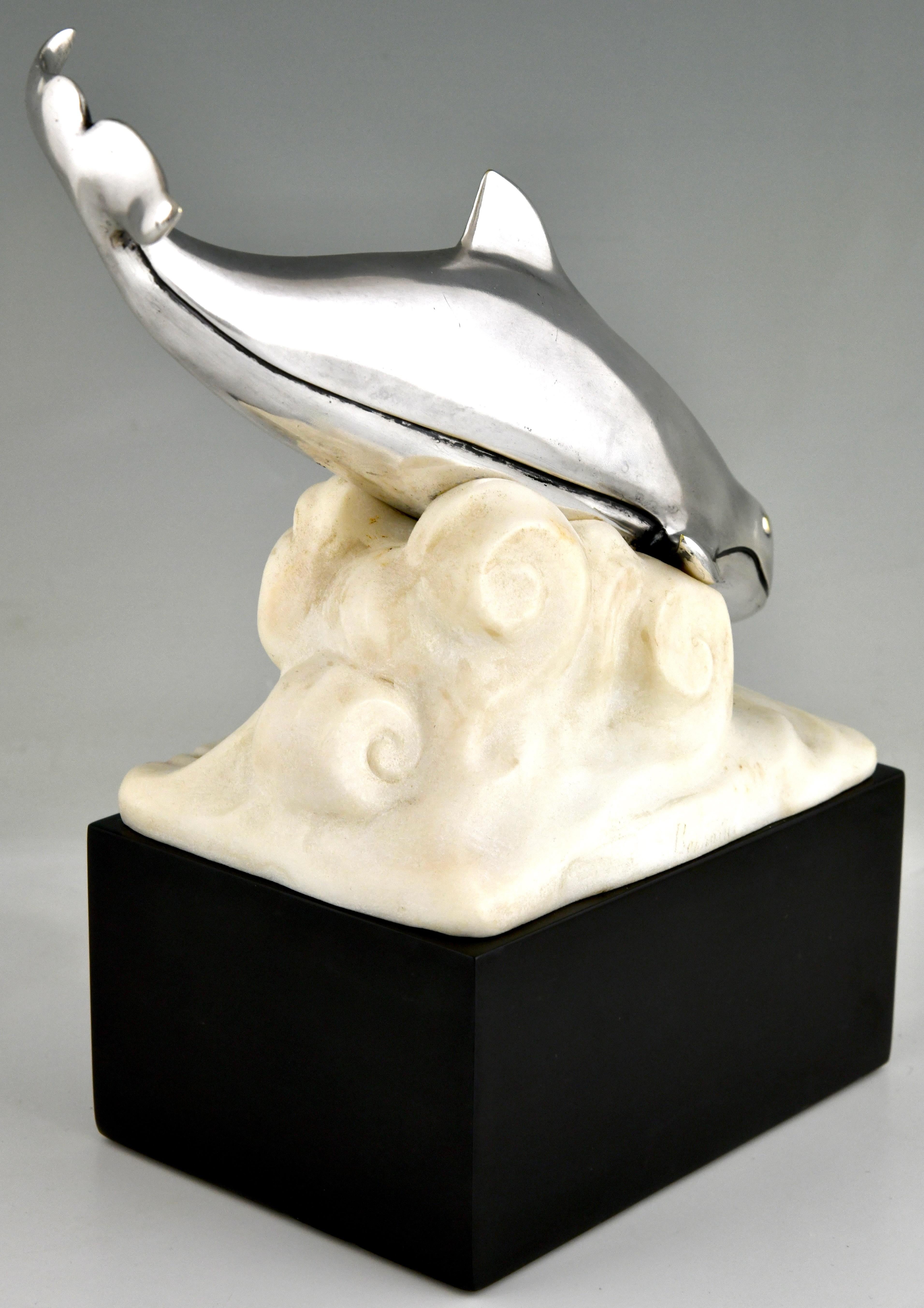 Bronze Art Deco bronze sculpture whale in the waves by Marcel André Bouraine 1925 For Sale