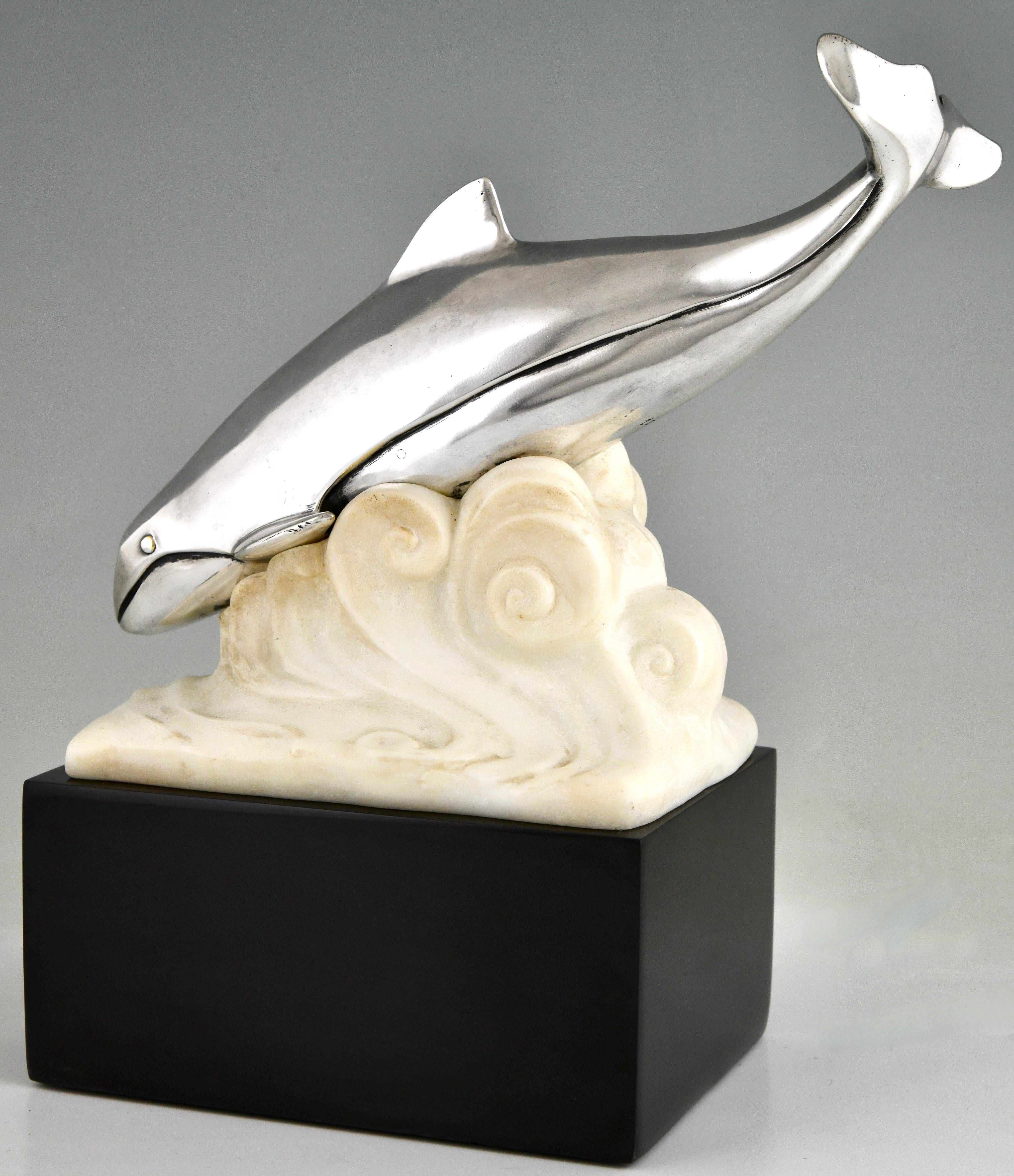 Sculpture Art Déco en bronze baleine dans les vagues par Marcel-André Bouraine 1925 en vente 1