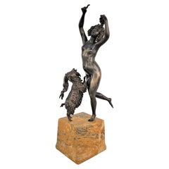 Art Deco Bronze Sculpture Woman dancing with goat