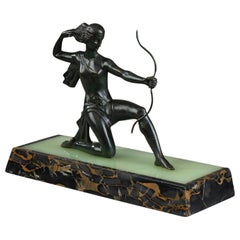 Art Deco Bronze Sculpture "Woman with a Bow" by Gual
