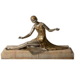 Bronze sitzende Frau im Art déco-Stil Joe Descomps