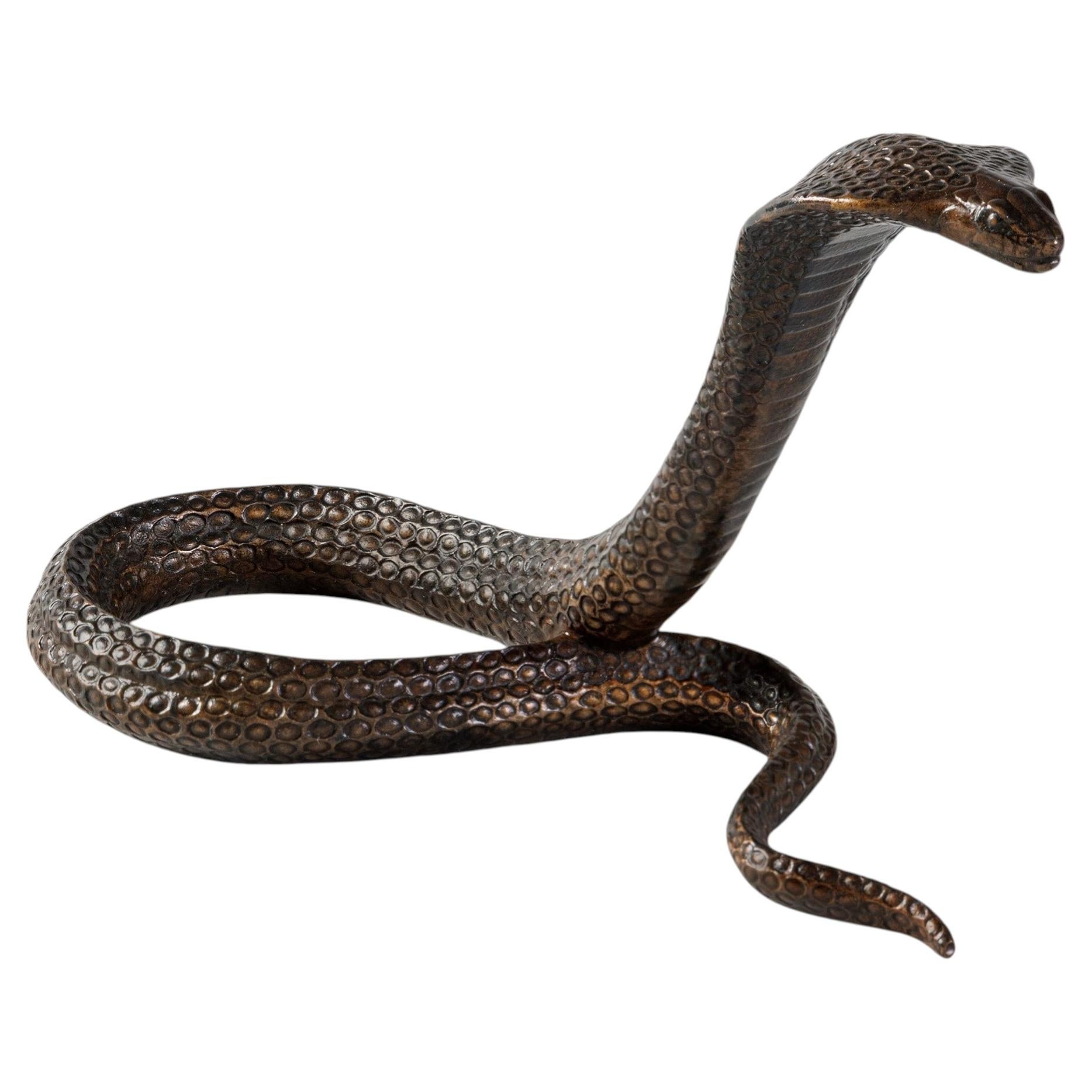 Art Deco Bronze "Serpent Attaquant" Sculpture by Jean Dunand For Sale