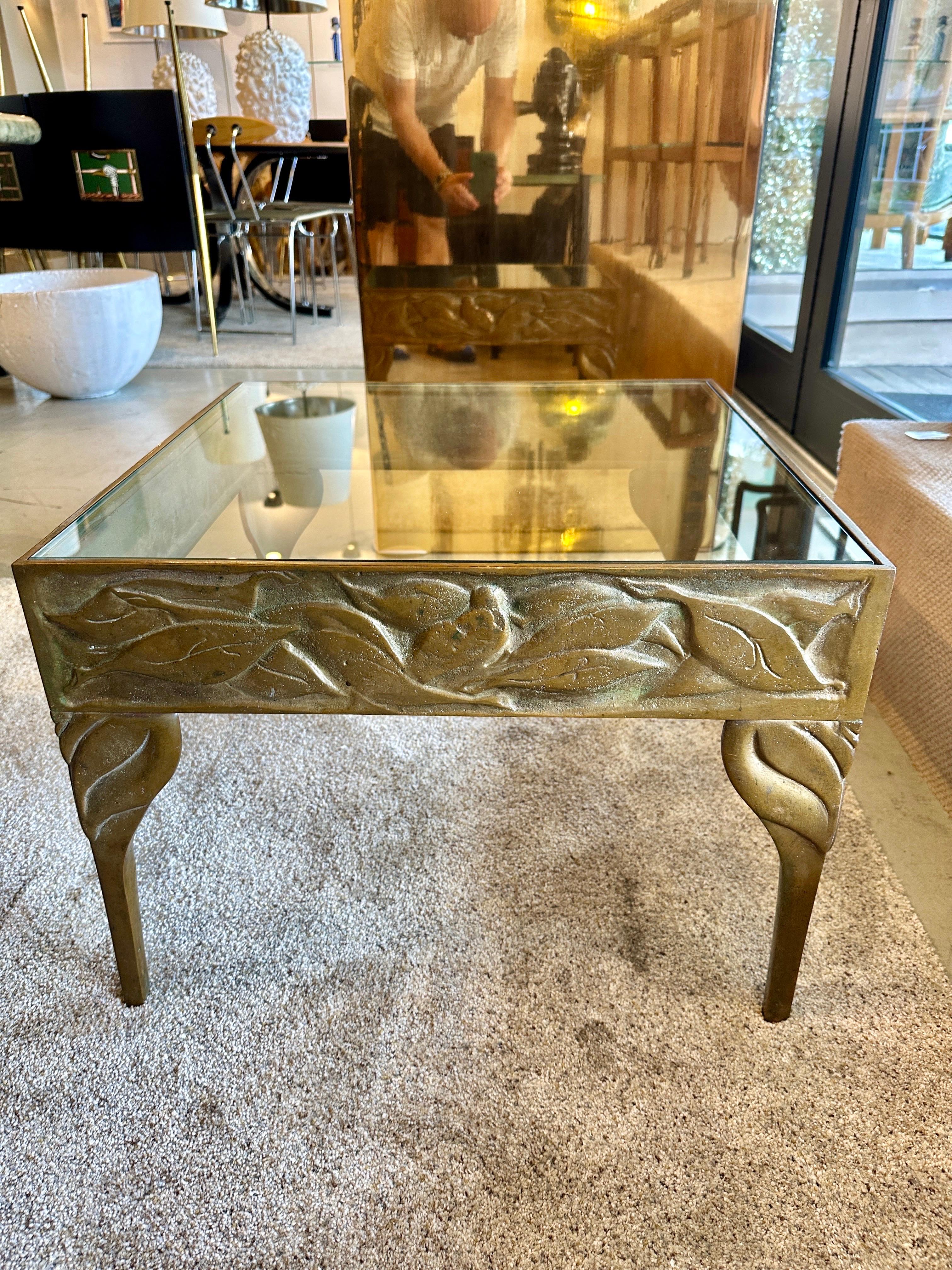 Art Deco Bronze Side Table w/ Natural Elements Motif For Sale 5