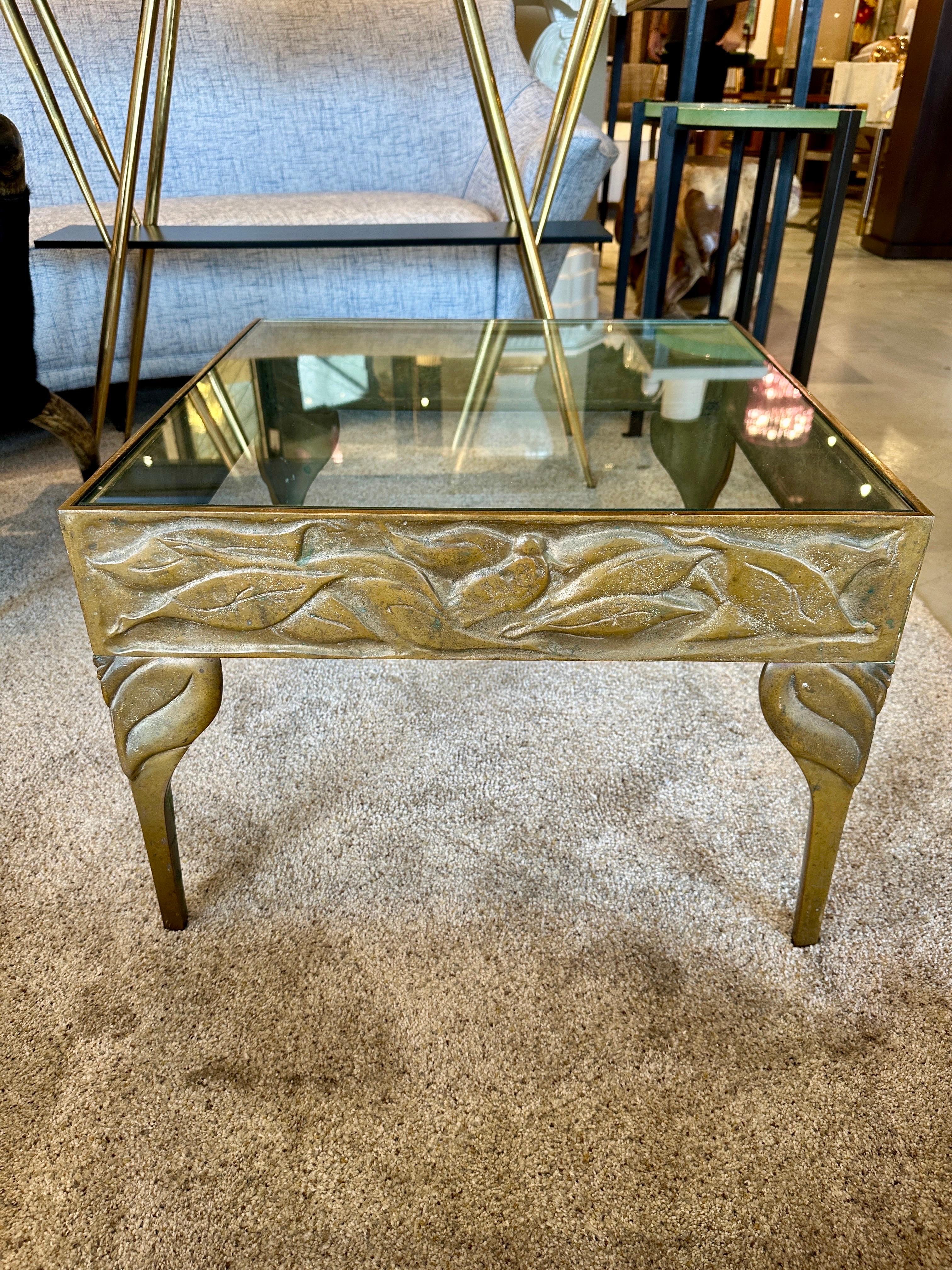 Art Deco Bronze Side Table w/ Natural Elements Motif For Sale 6