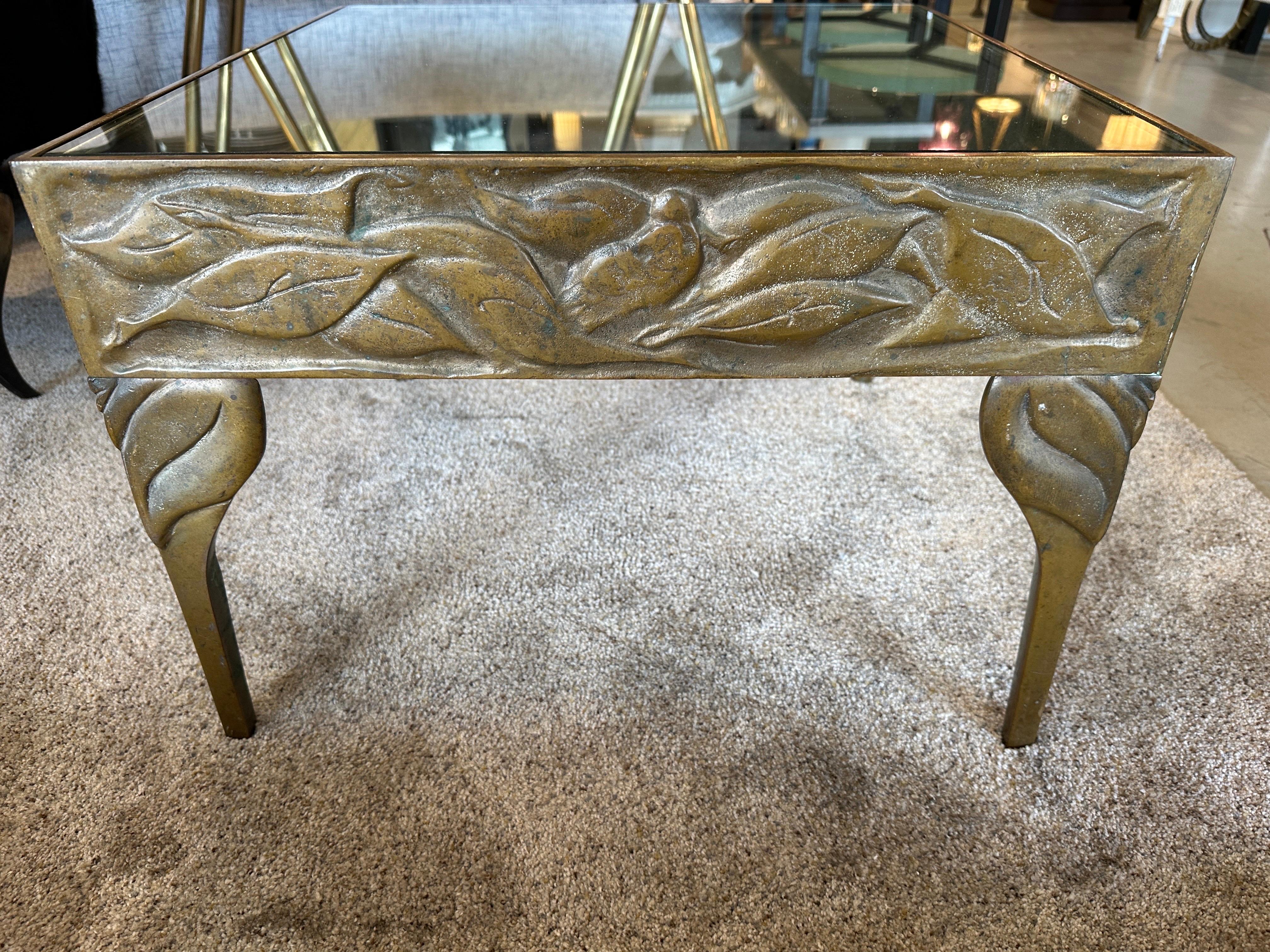 American Art Deco Bronze Side Table w/ Natural Elements Motif For Sale