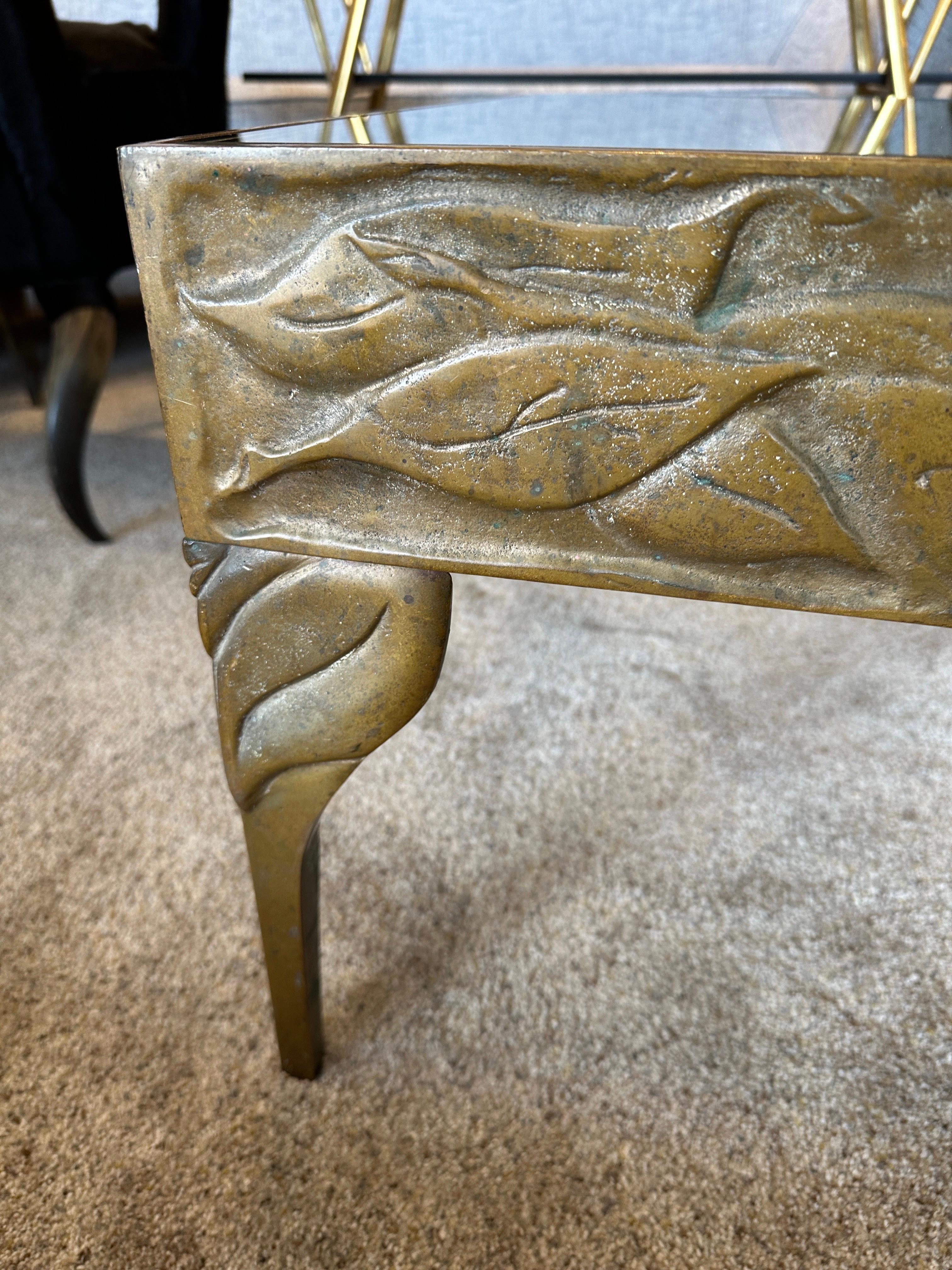 Art Deco Bronze Side Table w/ Natural Elements Motif In Good Condition For Sale In East Hampton, NY
