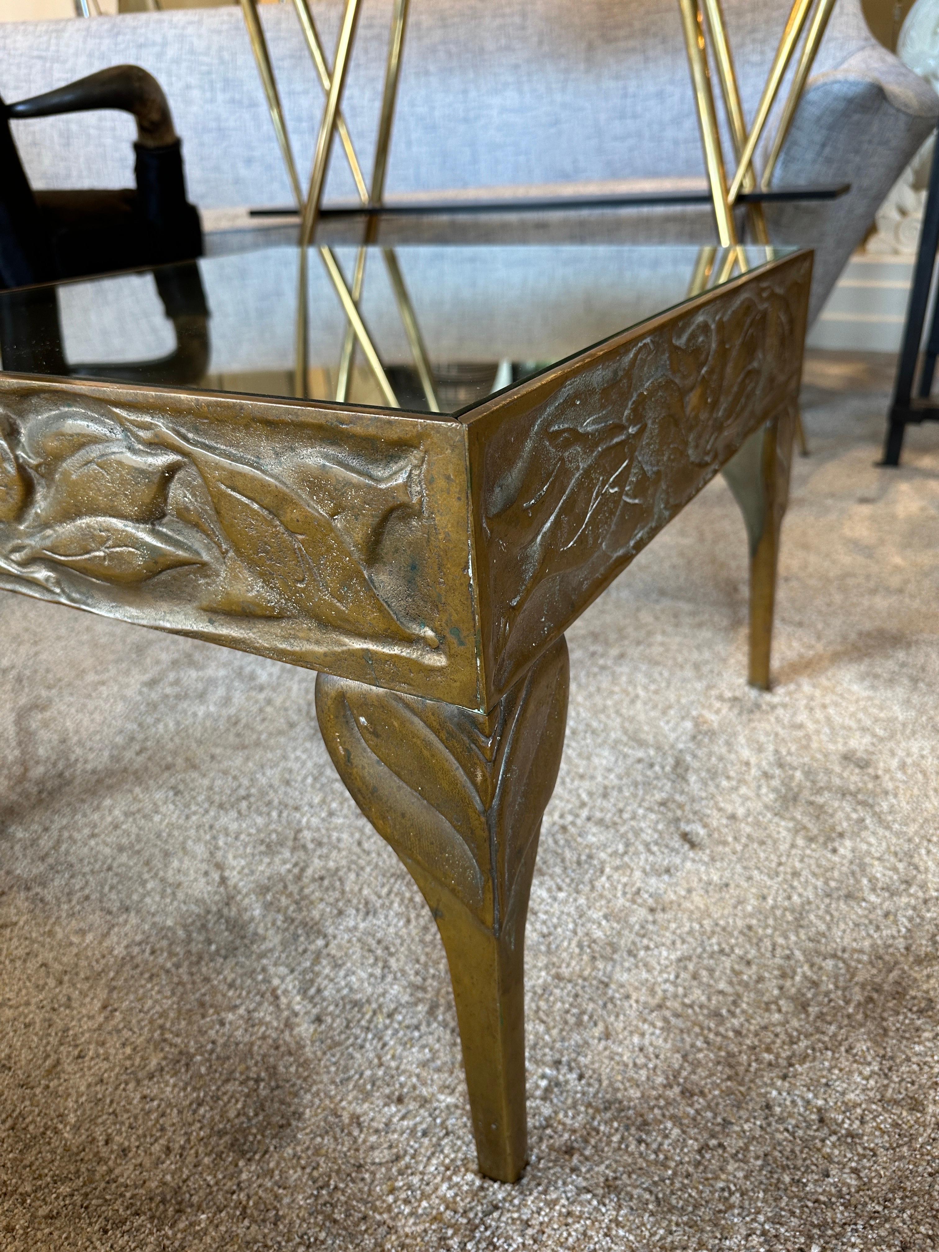 Mid-20th Century Art Deco Bronze Side Table w/ Natural Elements Motif For Sale