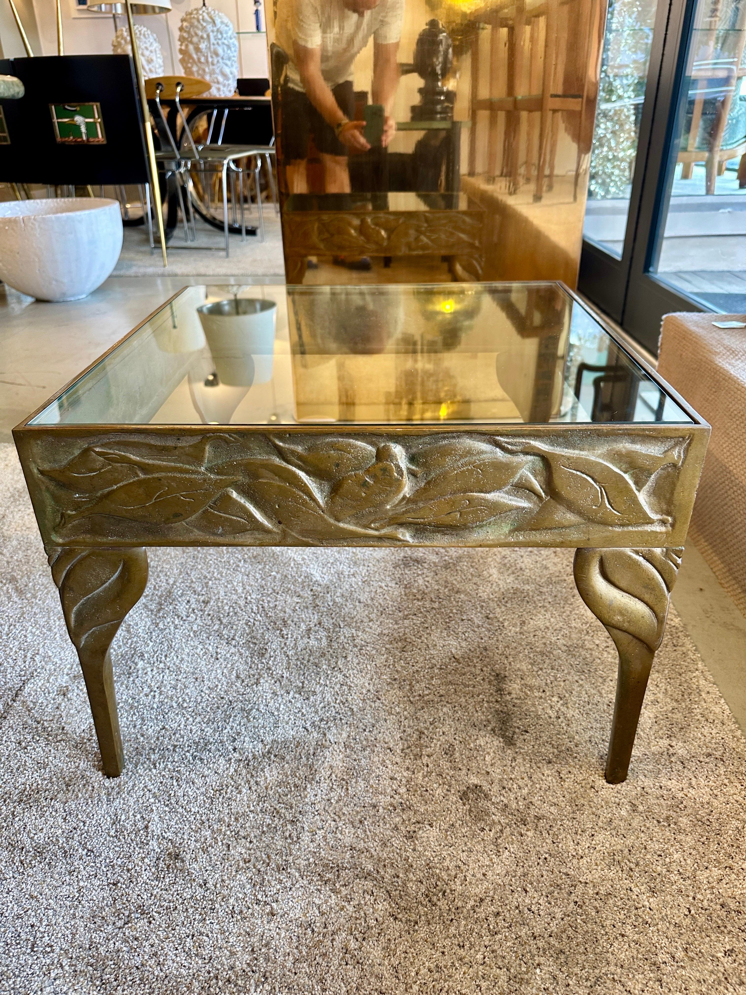 Art Deco Bronze Side Table w/ Natural Elements Motif For Sale 2