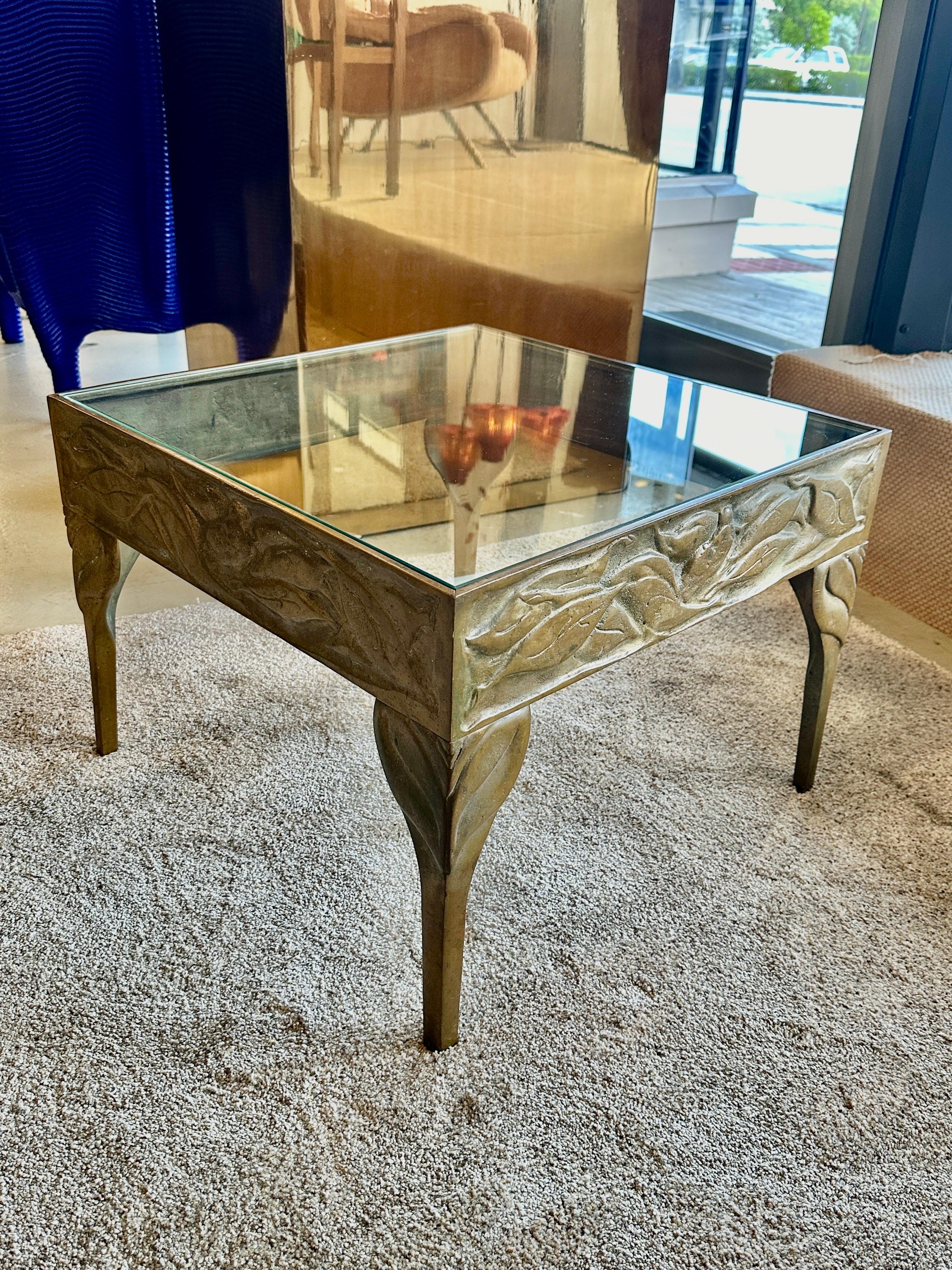 Art Deco Bronze Side Table w/ Natural Elements Motif For Sale 3