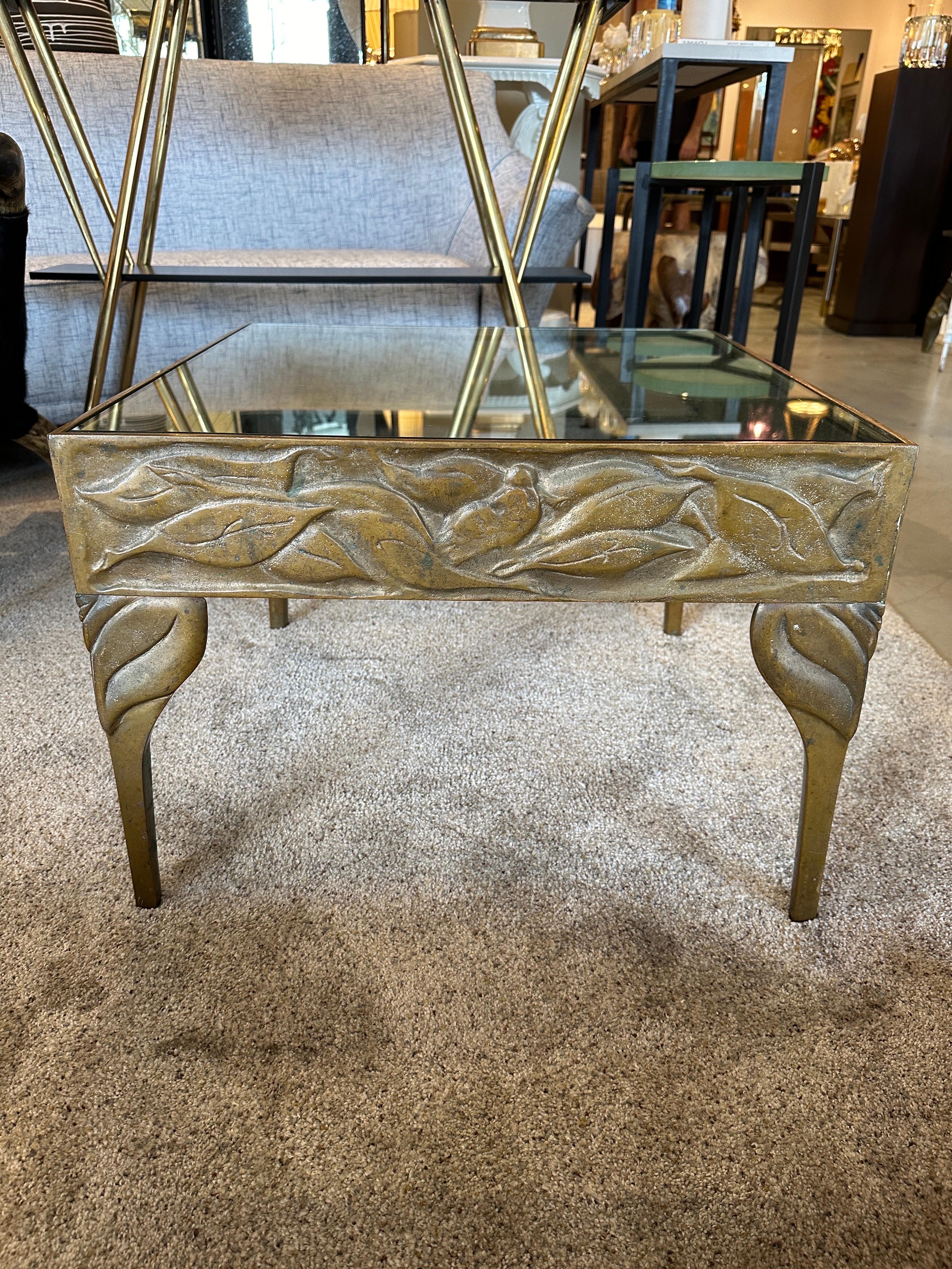 Art Deco Bronze Side Table w/ Natural Elements Motif For Sale 4