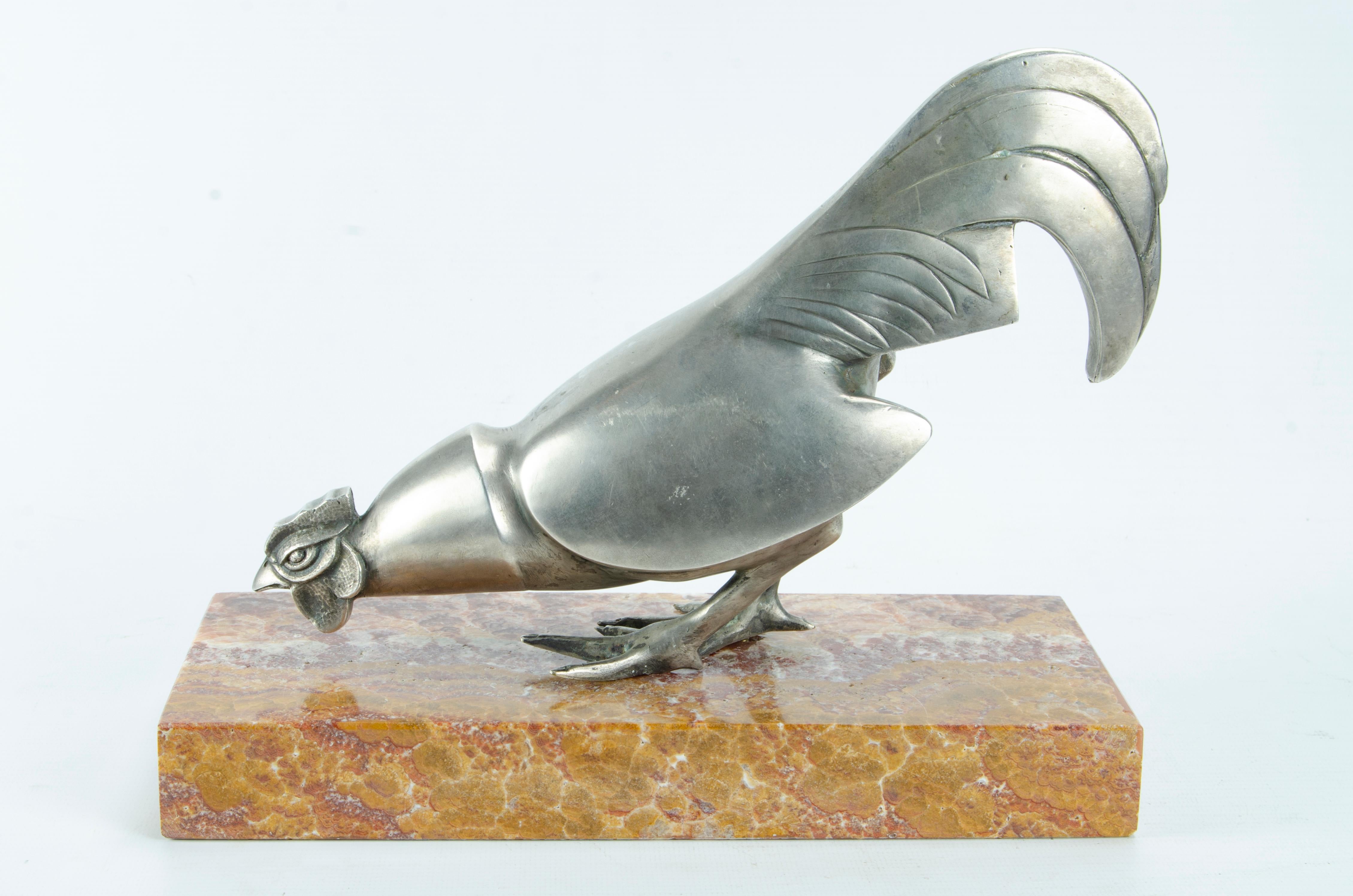 Art Deco Bronze Silver Plated Rooster For Sale 1