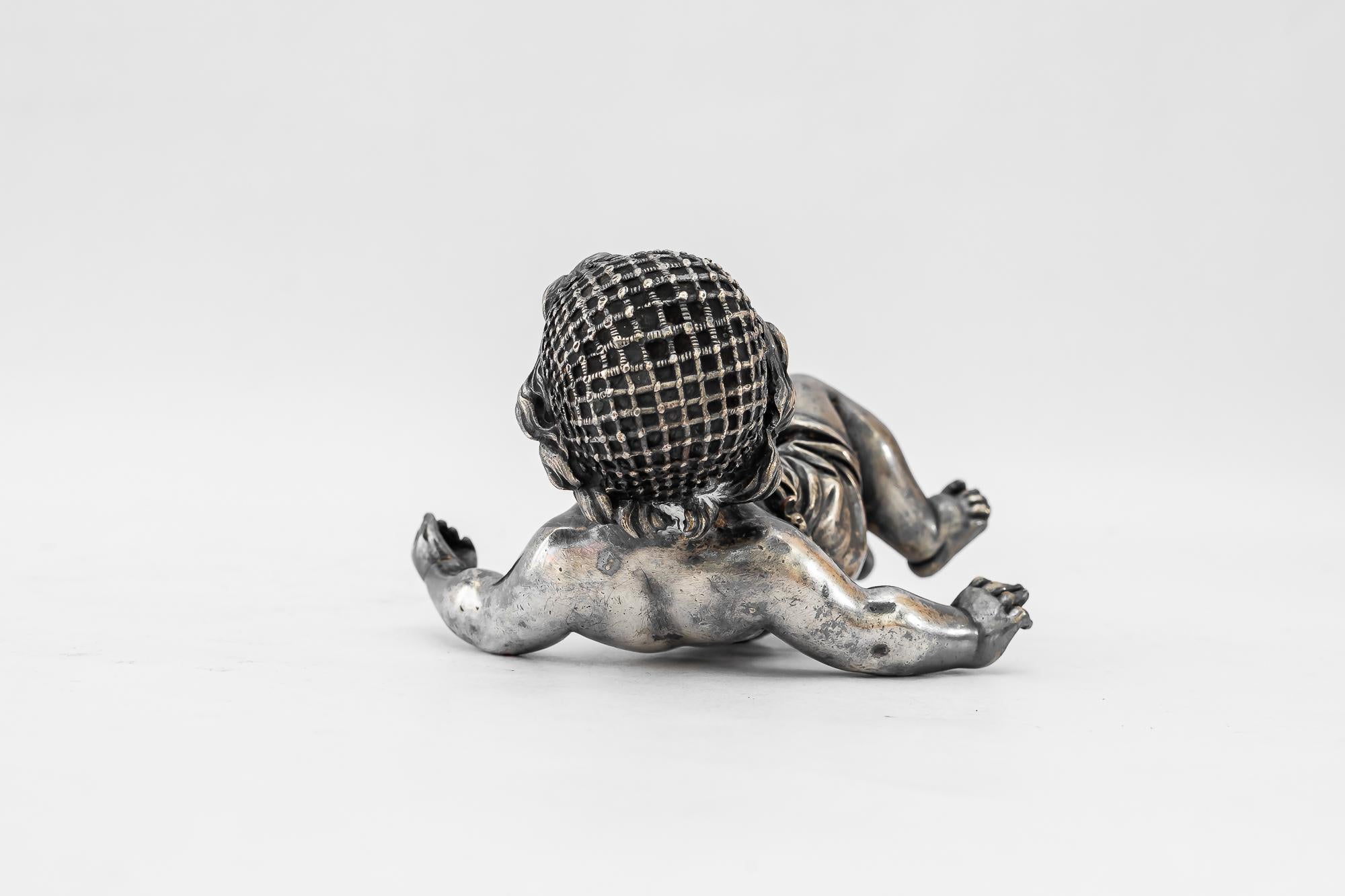 Art Deco Bronze (Silvered) Paperweight putto vienna around 1920s For Sale 5