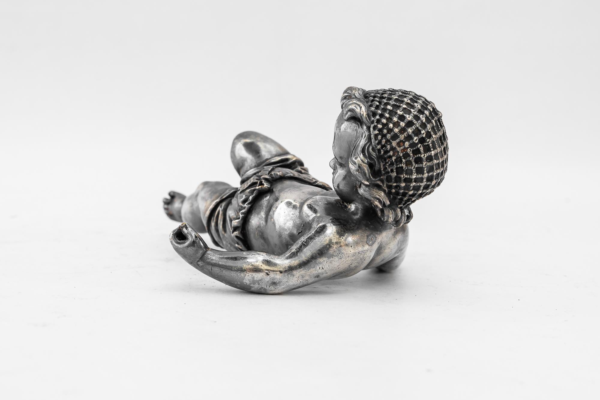 Austrian Art Deco Bronze (Silvered) Paperweight putto vienna around 1920s For Sale
