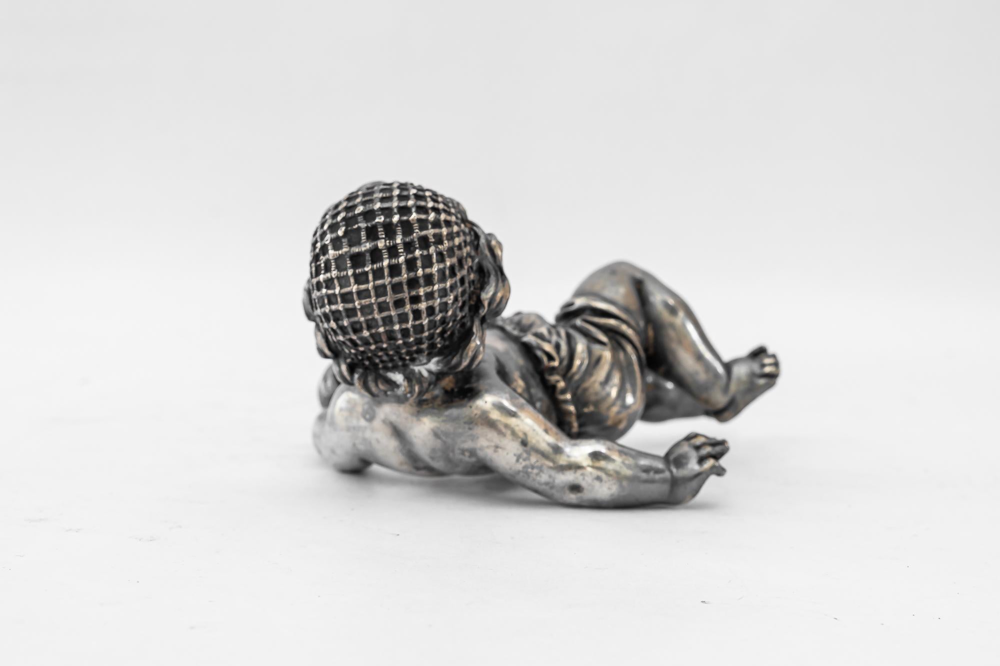 Art Deco Bronze (Silvered) Paperweight putto vienna around 1920s In Good Condition For Sale In Wien, AT