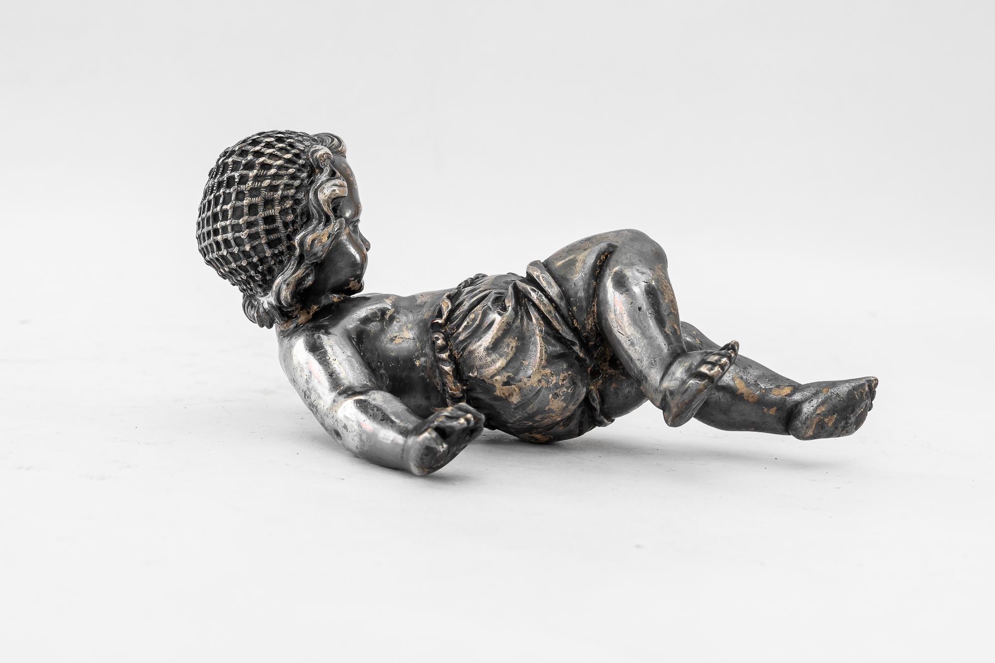 Early 20th Century Art Deco Bronze (Silvered) Paperweight putto vienna around 1920s For Sale