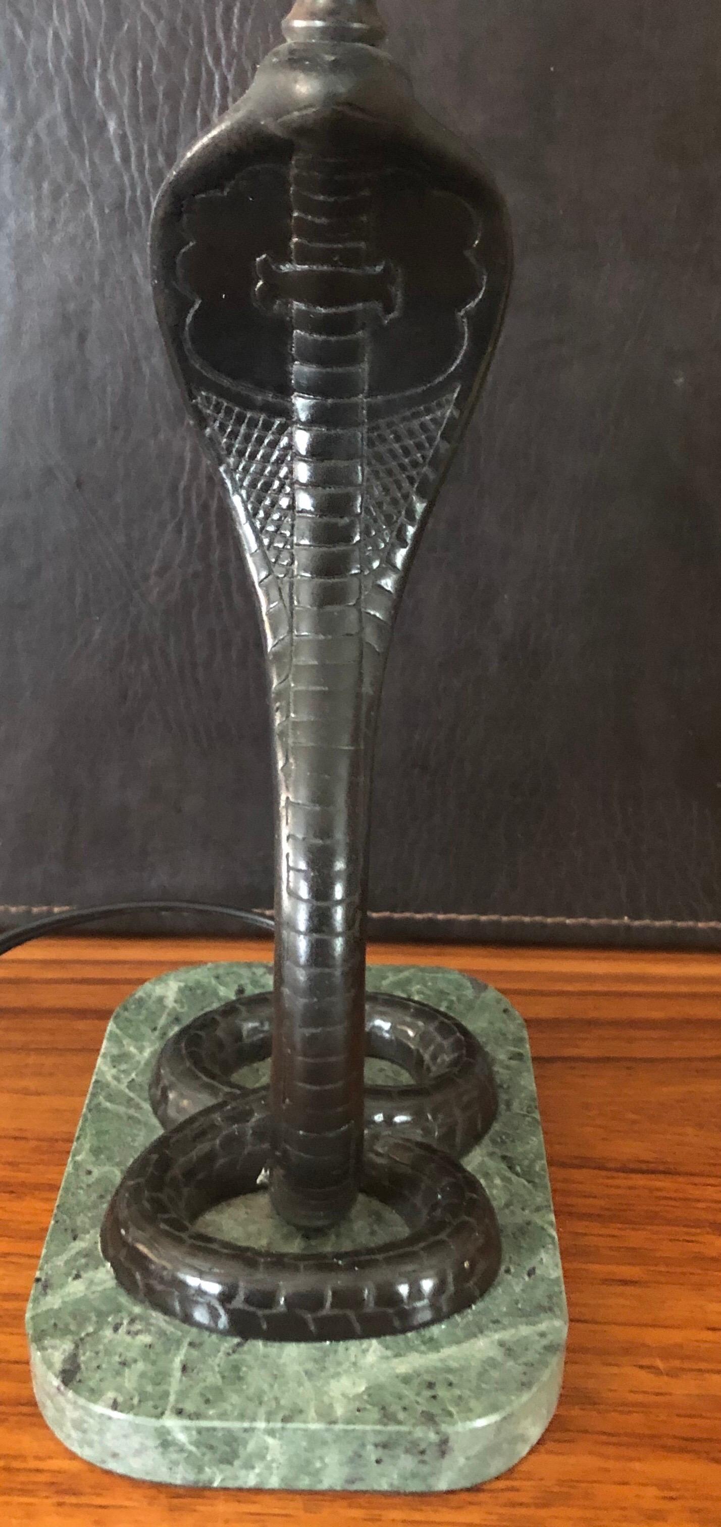 American Art Deco Bronze Snake / Cobra Table Lamp with Round Globe