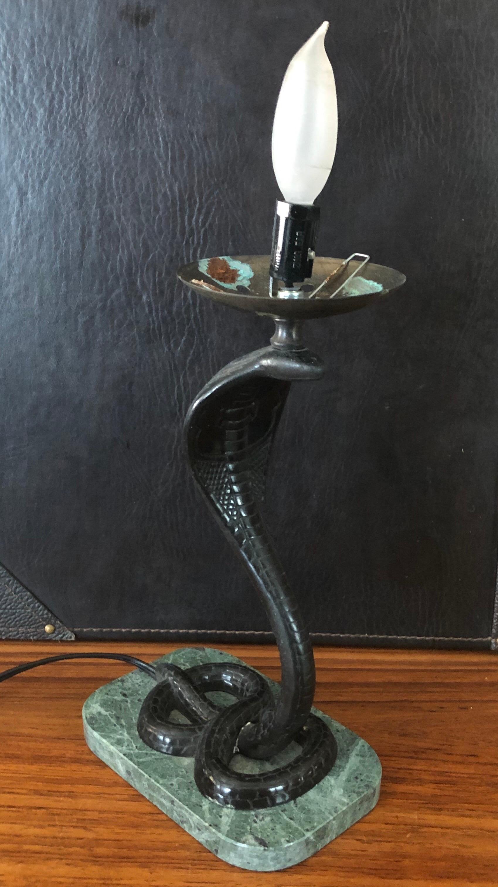Art Deco Bronze Snake / Cobra Table Lamp with Round Globe In Good Condition In San Diego, CA