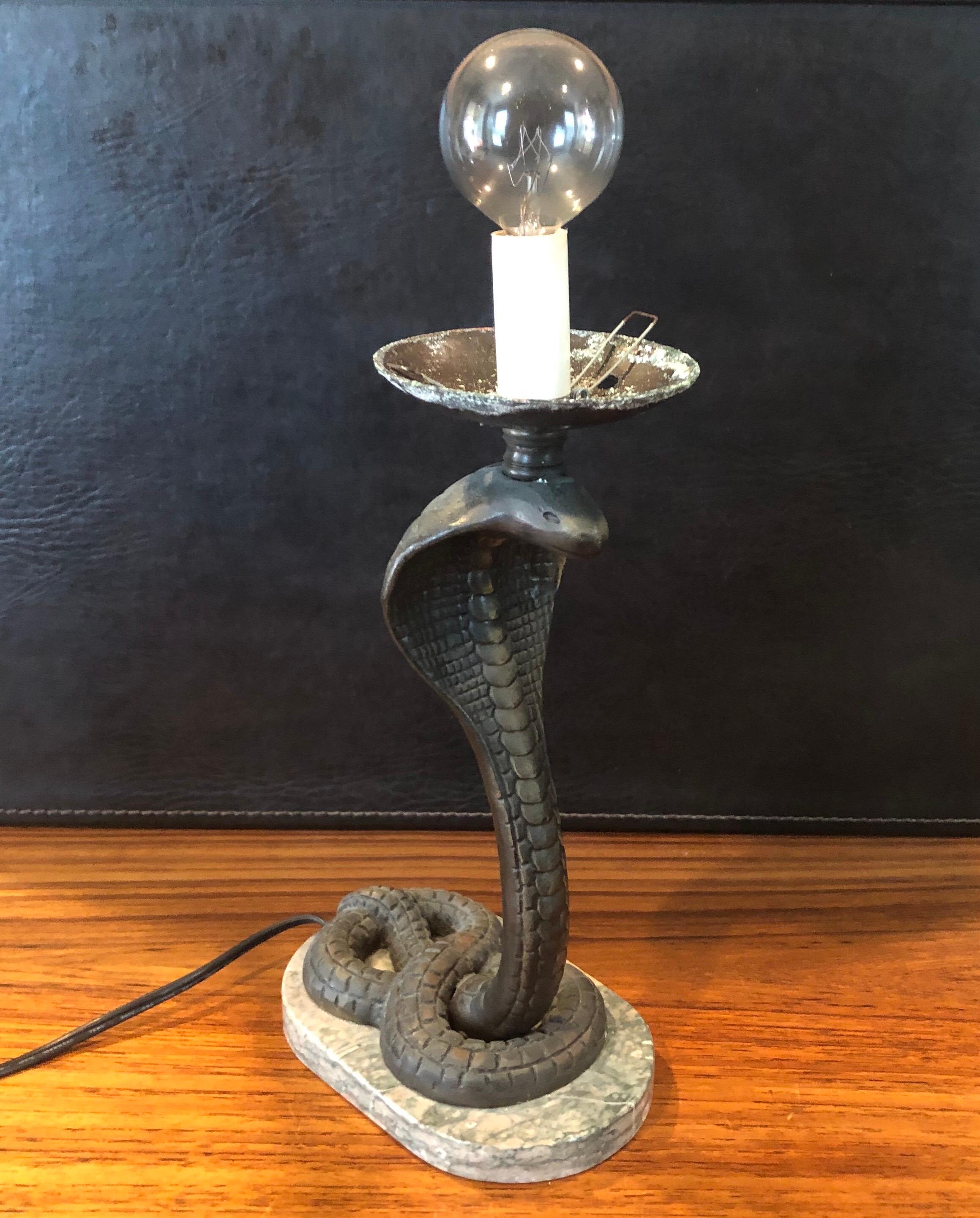 Art Deco Bronze Snake / Cobra Table Lamp with Round Globe In Good Condition In San Diego, CA