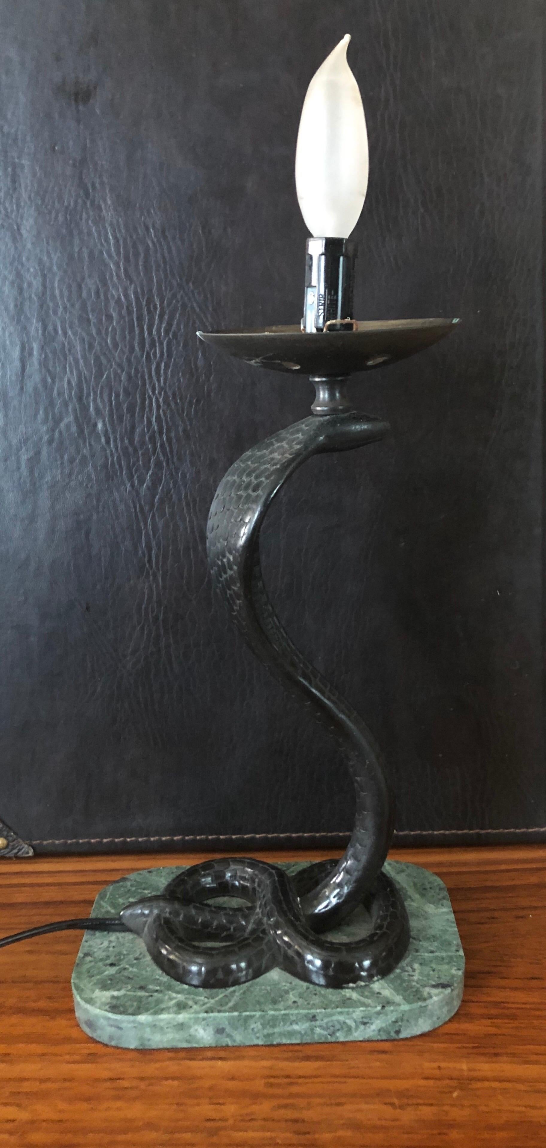 20th Century Art Deco Bronze Snake / Cobra Table Lamp with Round Globe