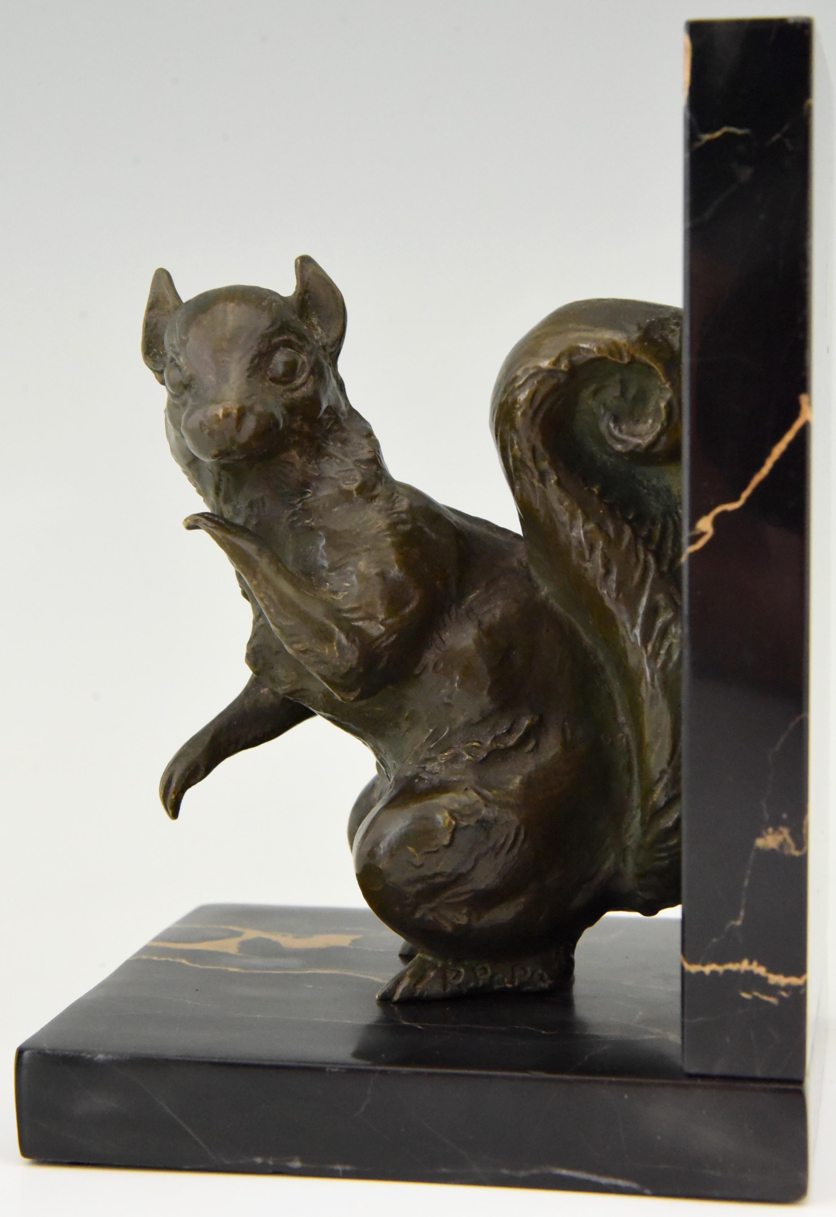 Patinated Art Deco Bronze Squirrel Bookends Rene Papa, 1930