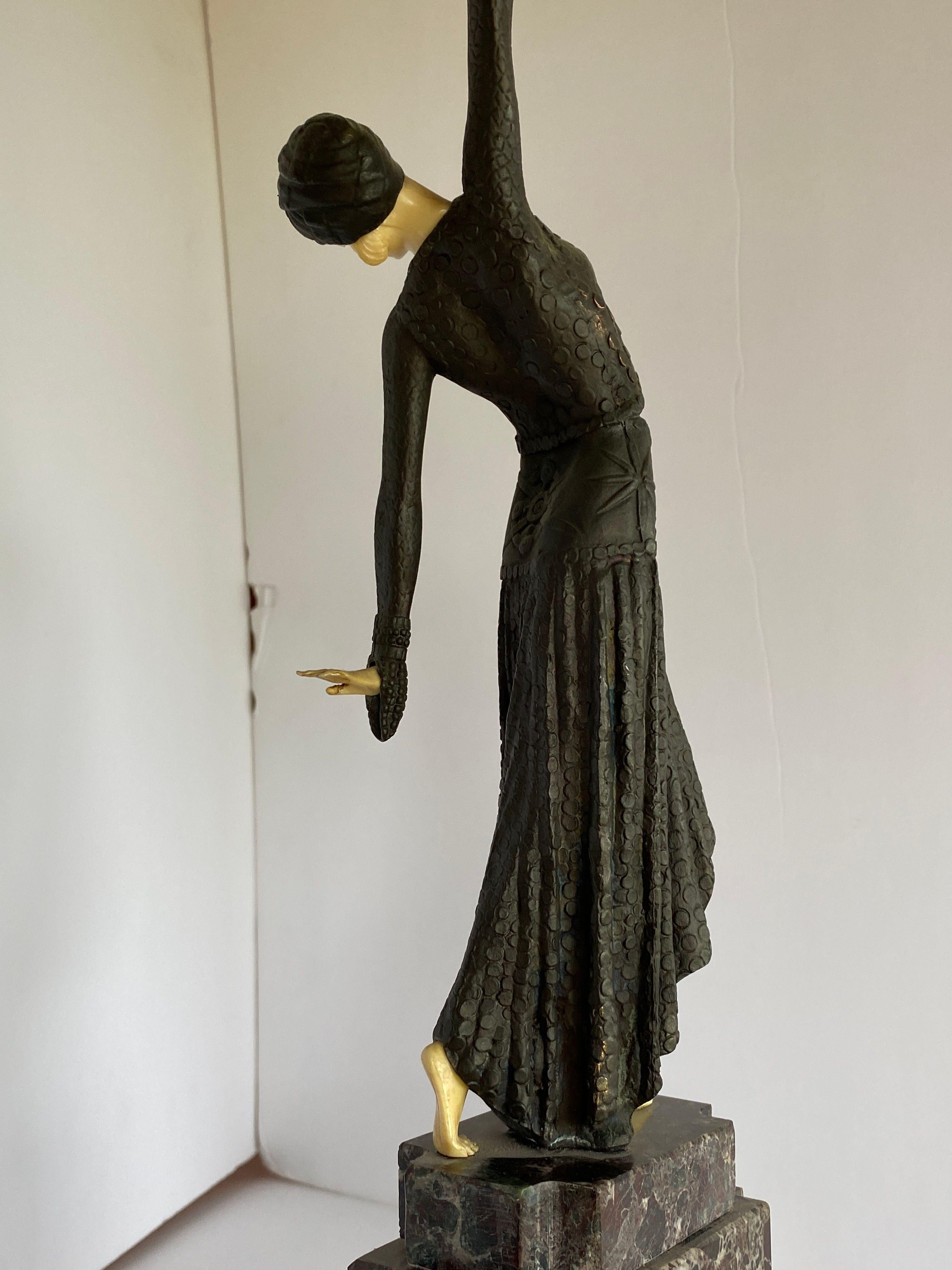 Art Deco Bronze Statue Female Dancer Flapper After Chiparus 3