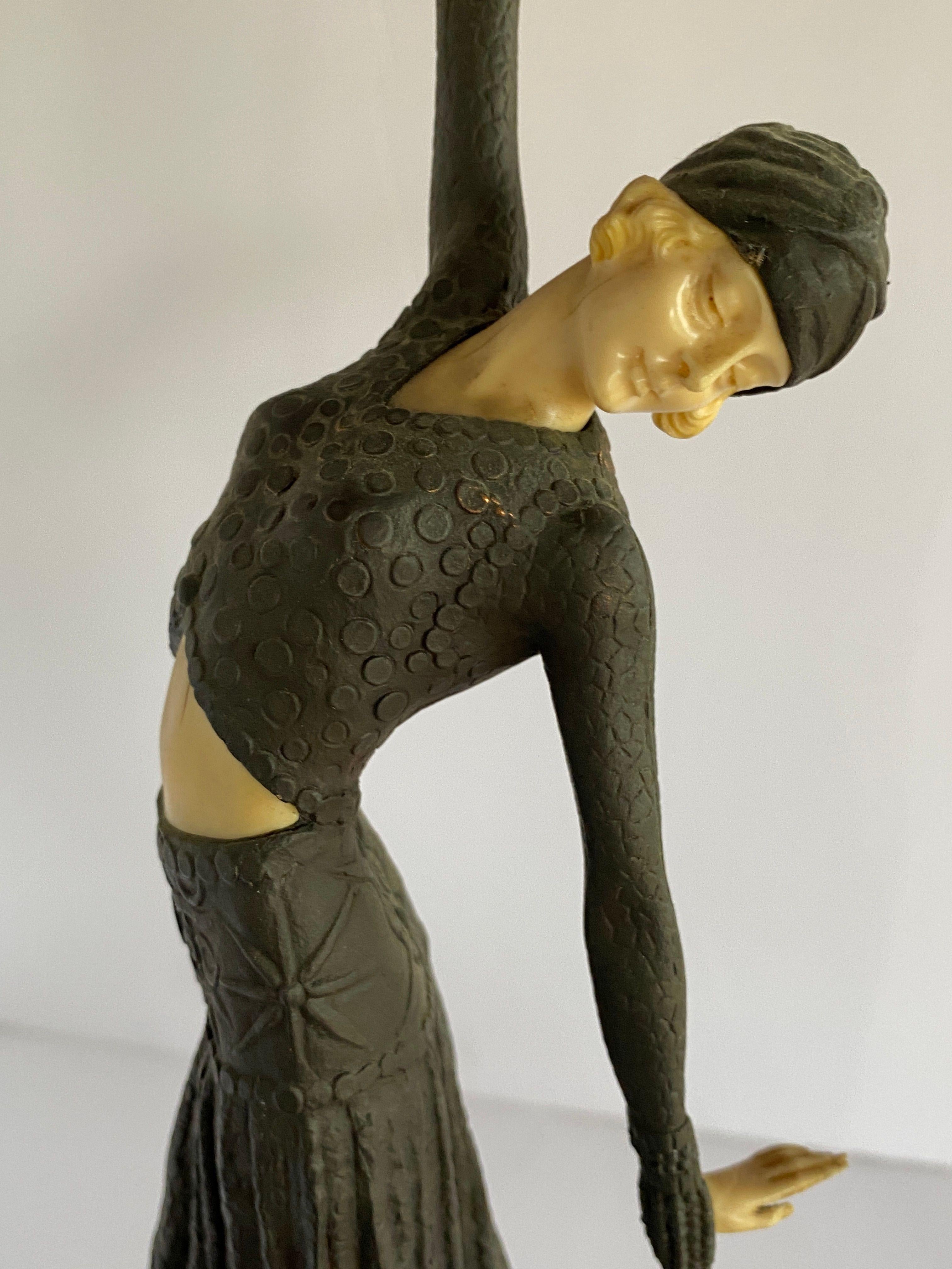 Early 20th Century Art Deco Bronze Statue Female Dancer Flapper After Chiparus