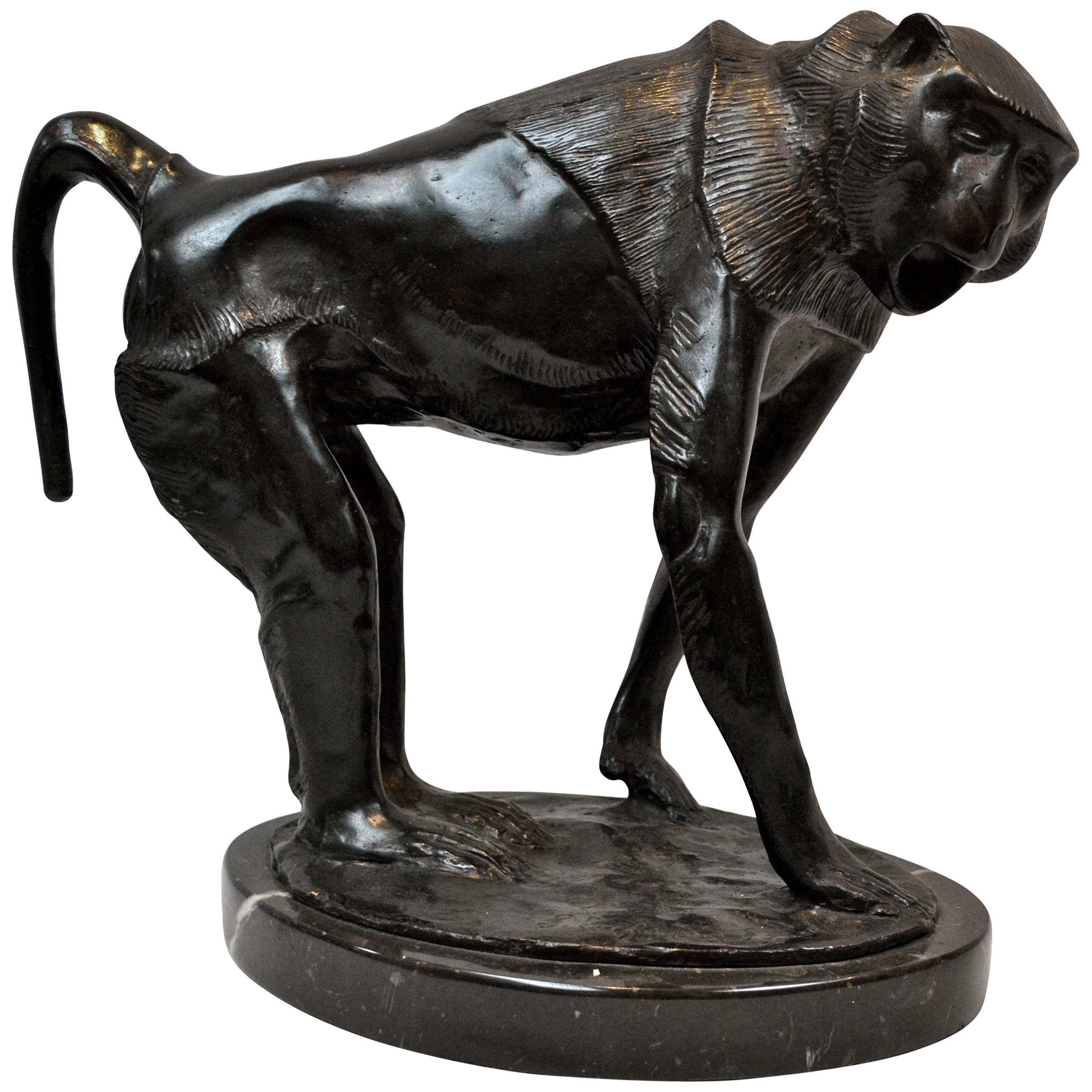 Art-Déco-Bronzestatue eines Babons des bekannten italienischen Bildhauers Sirio Tofanari
