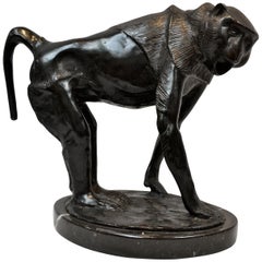 Art Deco Bronze Statue of a Baboon by Renowned Italian Sculptor Sirio Tofanari