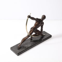 Art Deco Bronze Statue of a Man "Le Bendeur" by Jean de Roncourt