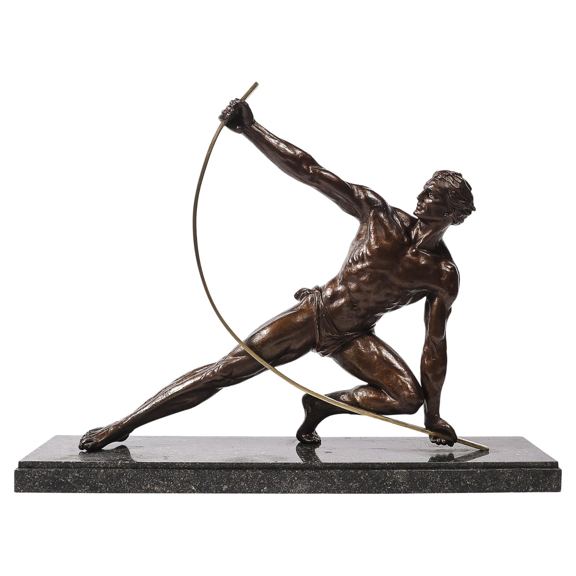 Art Deco Bronze Statue of a Man "Le Bendeur" by Jean de Roncourt